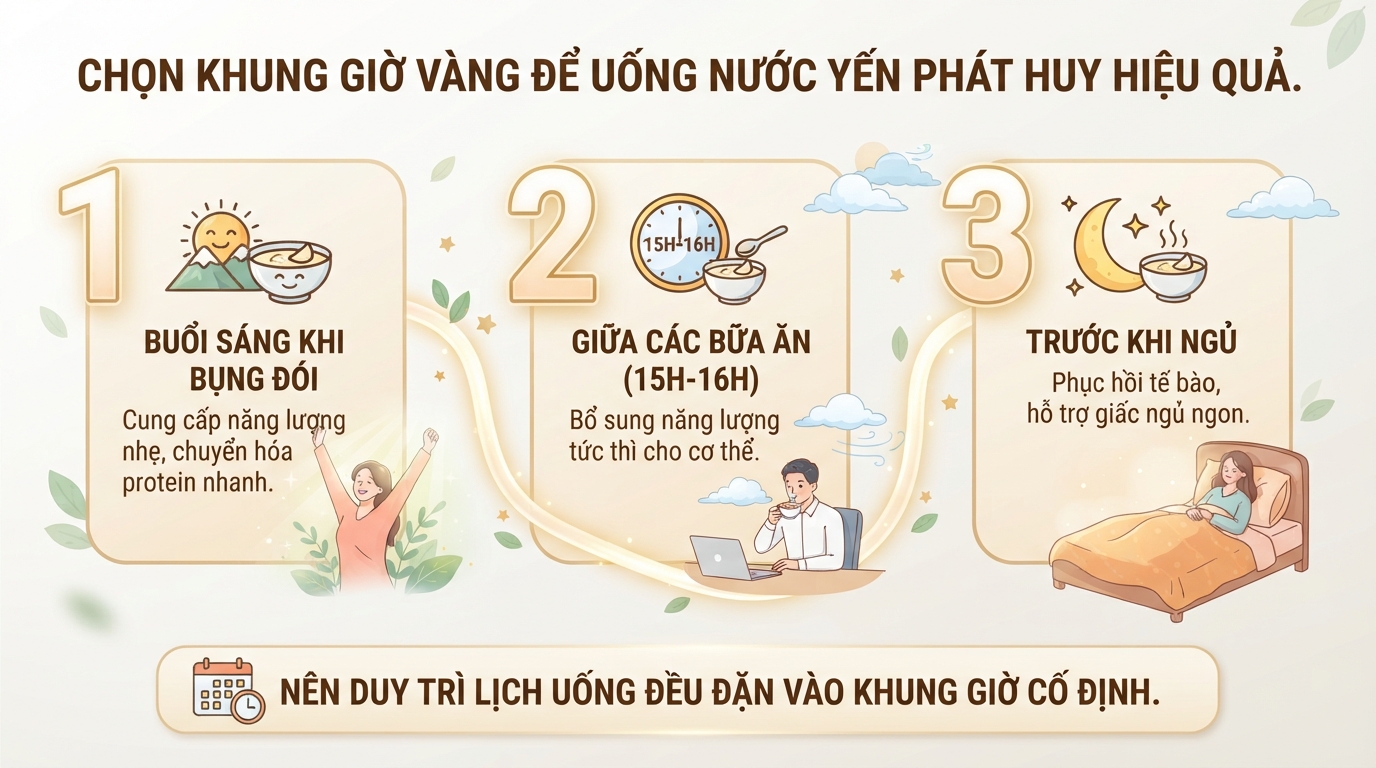 Uống nước yến lúc nào tốt nhất? Thời điểm sử dụng và lưu ý cần biết