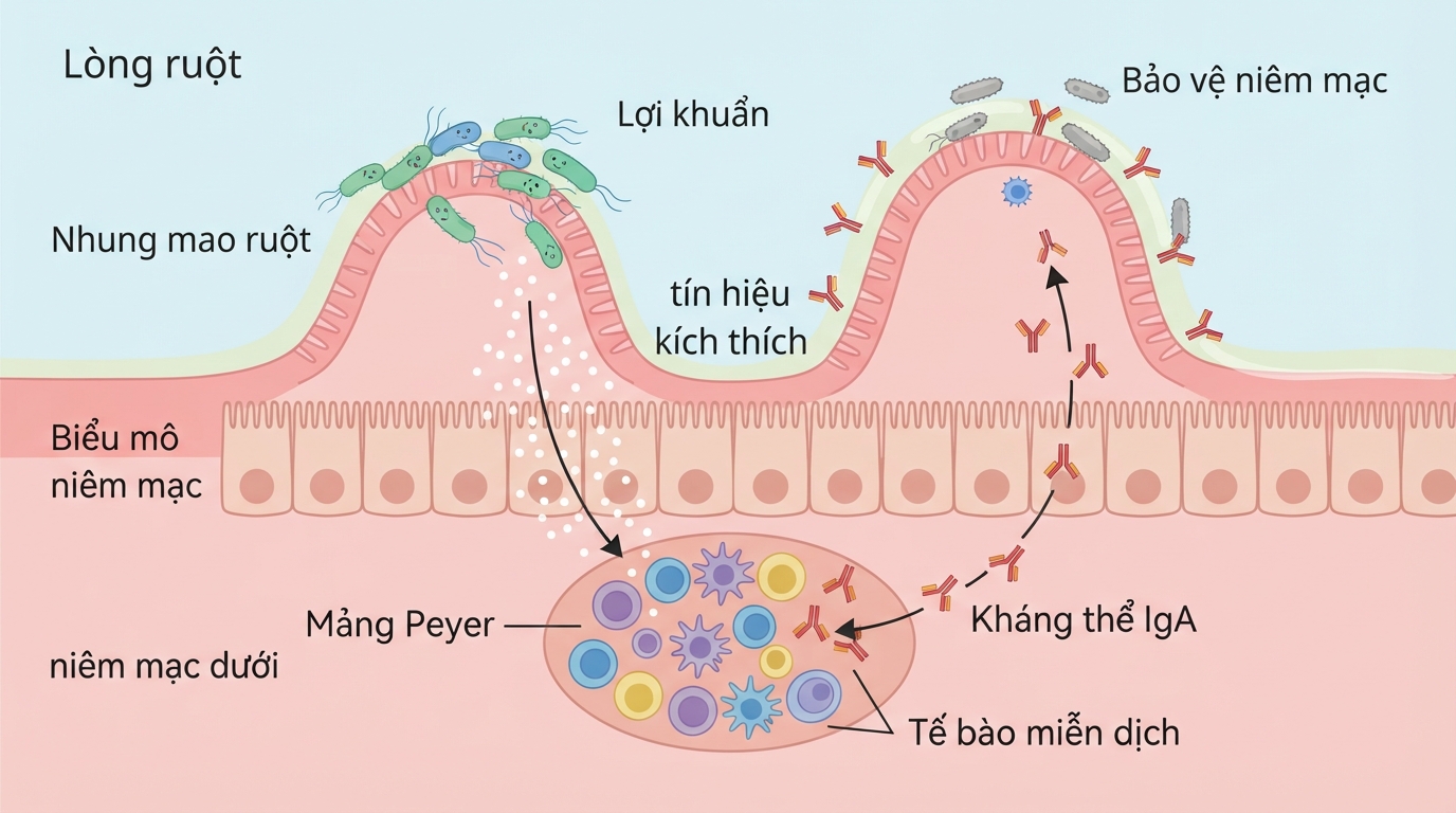 Lợi khuẩn tại đường ruột đóng vai trò quan trọng trong việc huấn luyện hệ thống miễn dịch.
