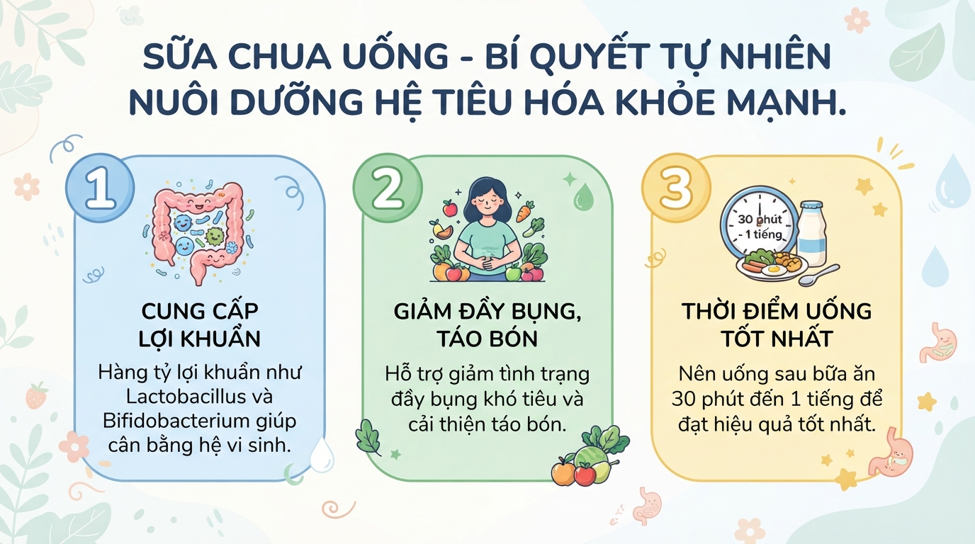 Sữa chua uống: Tác dụng, cách dùng và lưu ý cho hệ tiêu hóa khỏe mạnh