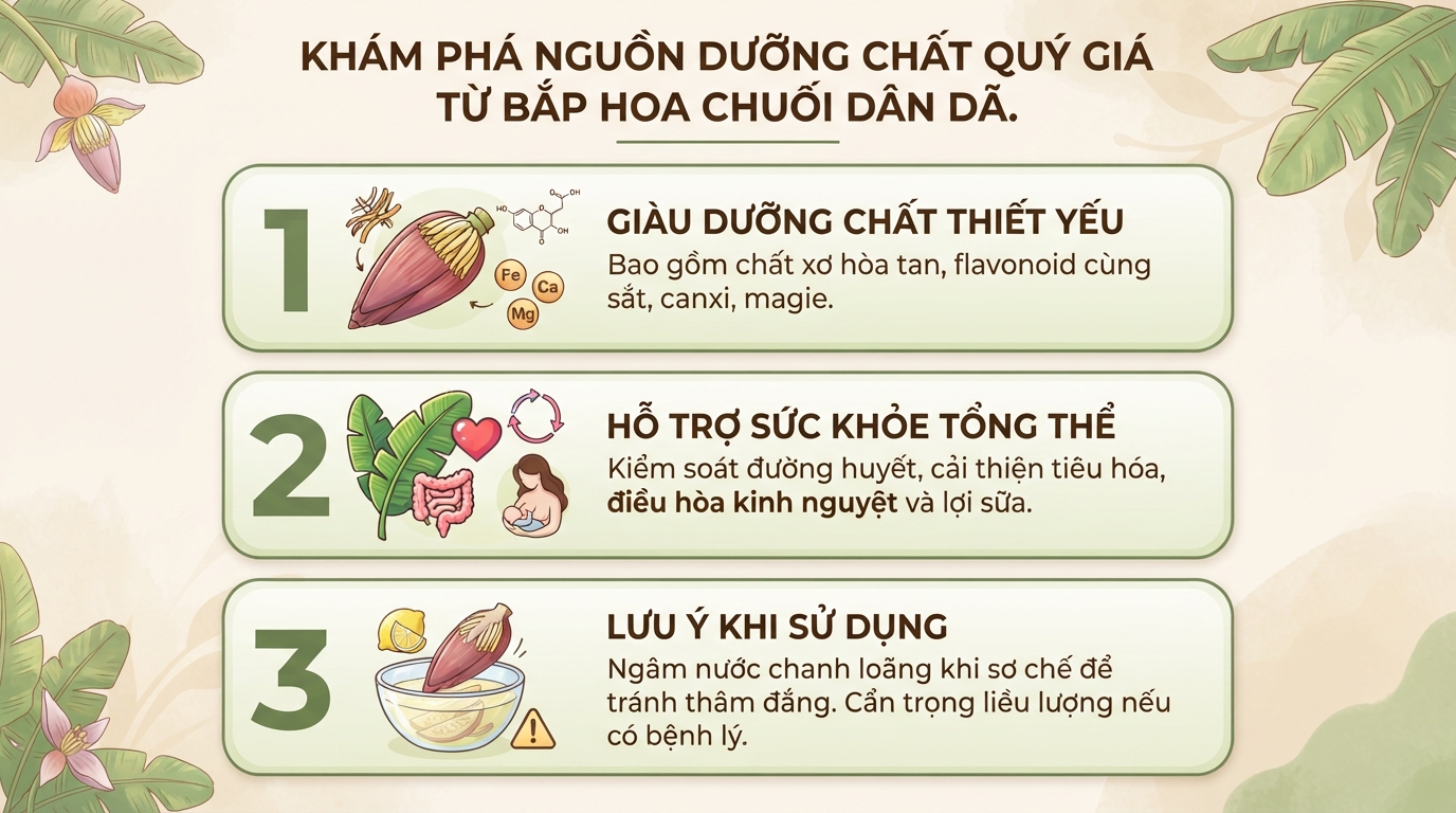 Hoa chuối: Giá trị dinh dưỡng, công dụng cho sức khỏe và cách dùng