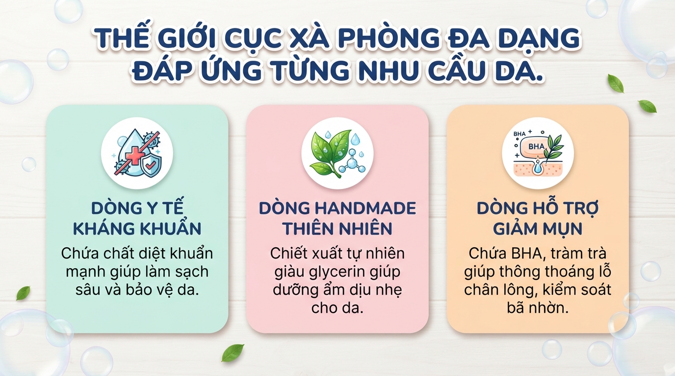 Xà phòng tắm và rửa tay: Tác dụng, phân loại và cách chọn phù hợp