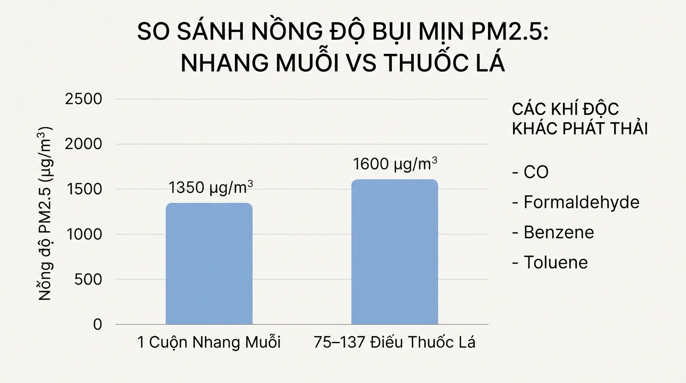 Lượng bụi mịn từ một khoanh nhang có thể tương đương với khói của hơn 75 điếu thuốc lá.
