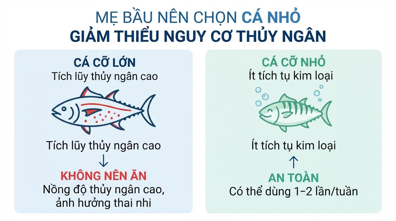 Mẹ bầu nên ưu tiên cá cỡ nhỏ để giảm thiểu nguy cơ tích tụ thủy ngân.