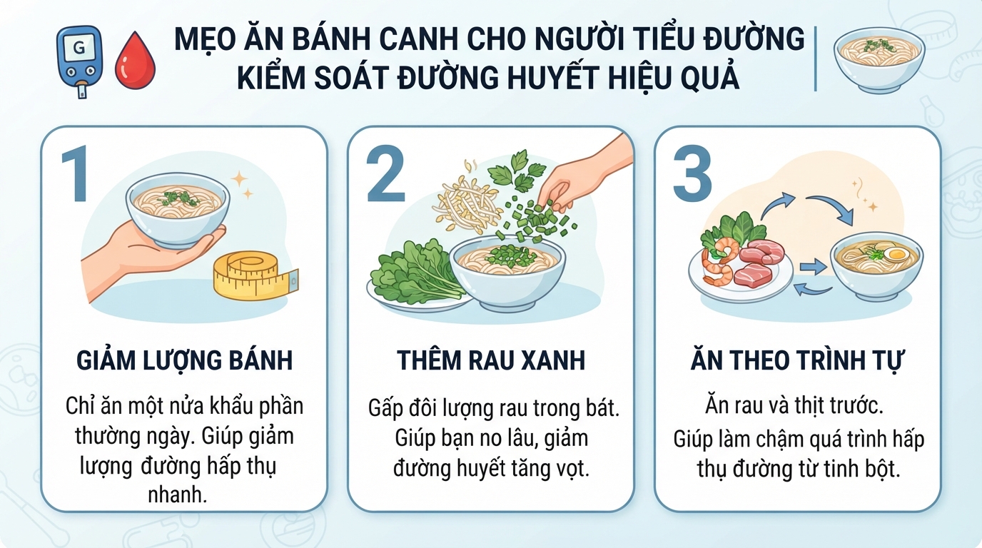 Mẹo ăn uống giúp kiểm soát đường huyết hiệu quả cho người bệnh khi ăn bánh canh.