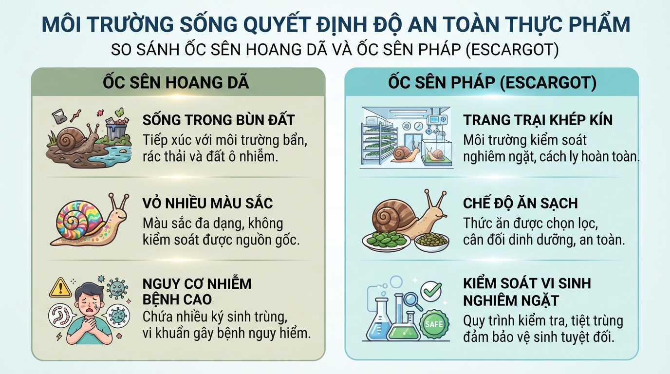 Môi trường sống quyết định độ an toàn thực phẩm giữa các loài ốc khác nhau.