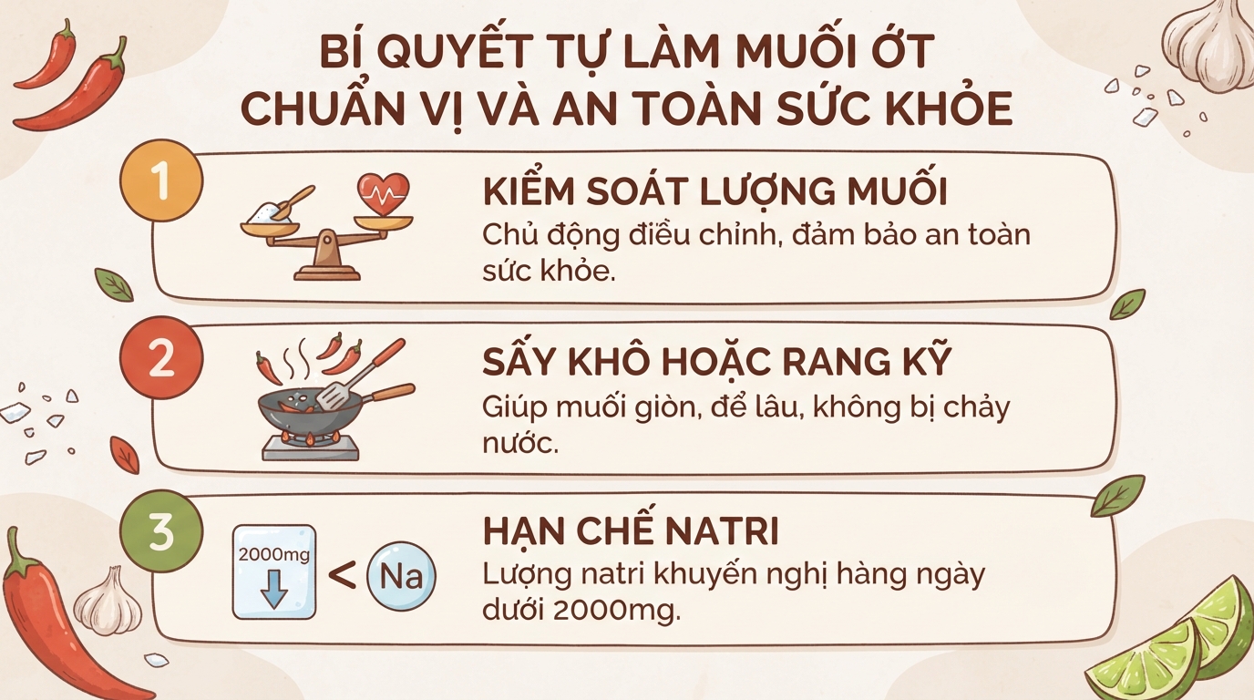 Cách làm muối ớt ngon tại nhà và những lưu ý sức khỏe