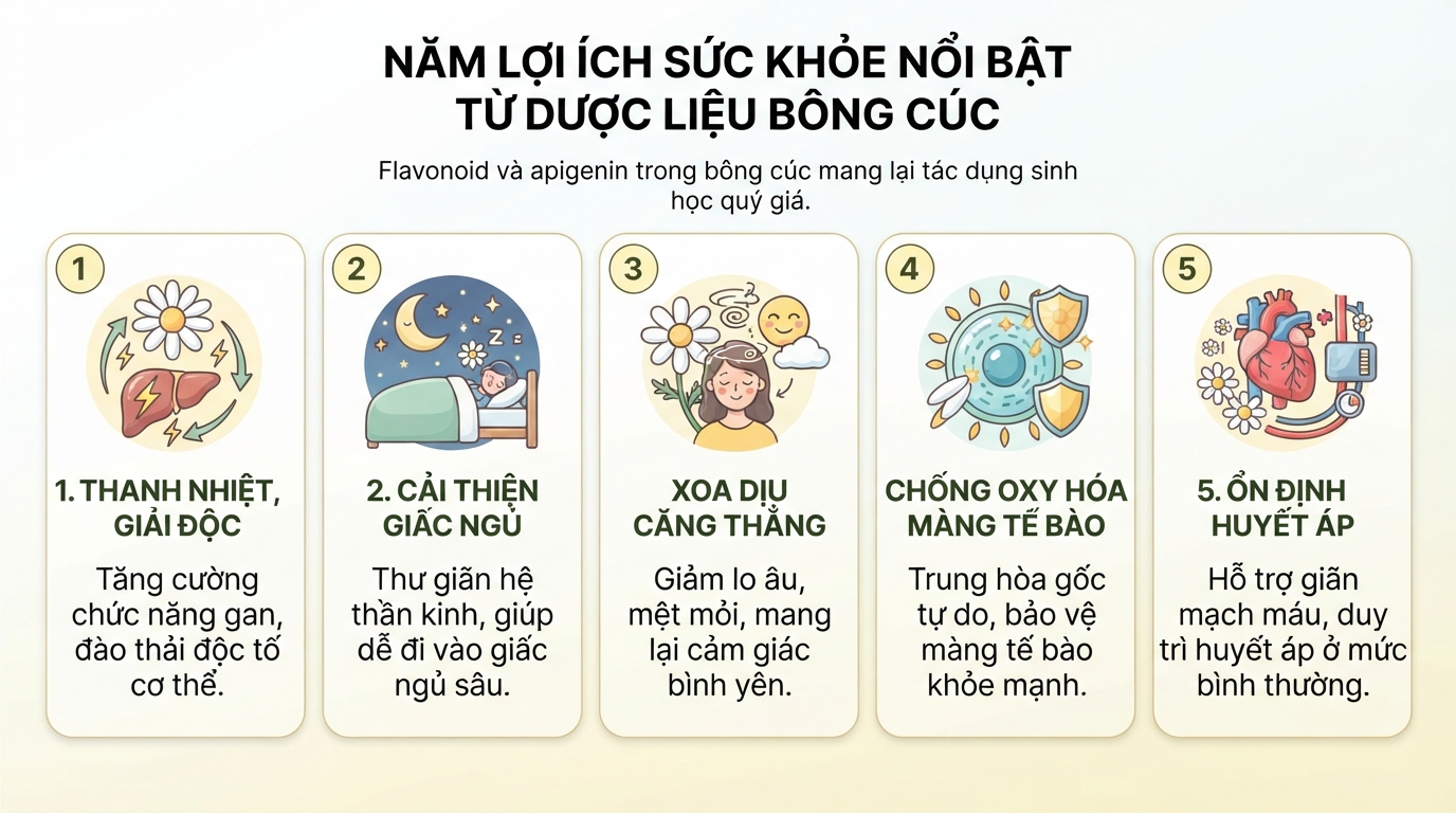Tác dụng hỗ trợ sức khỏe toàn diện từ dược liệu bông cúc tự nhiên. Tác dụng hỗ trợ sức khỏe toàn diện từ dược liệu bông cúc tự nhiên.