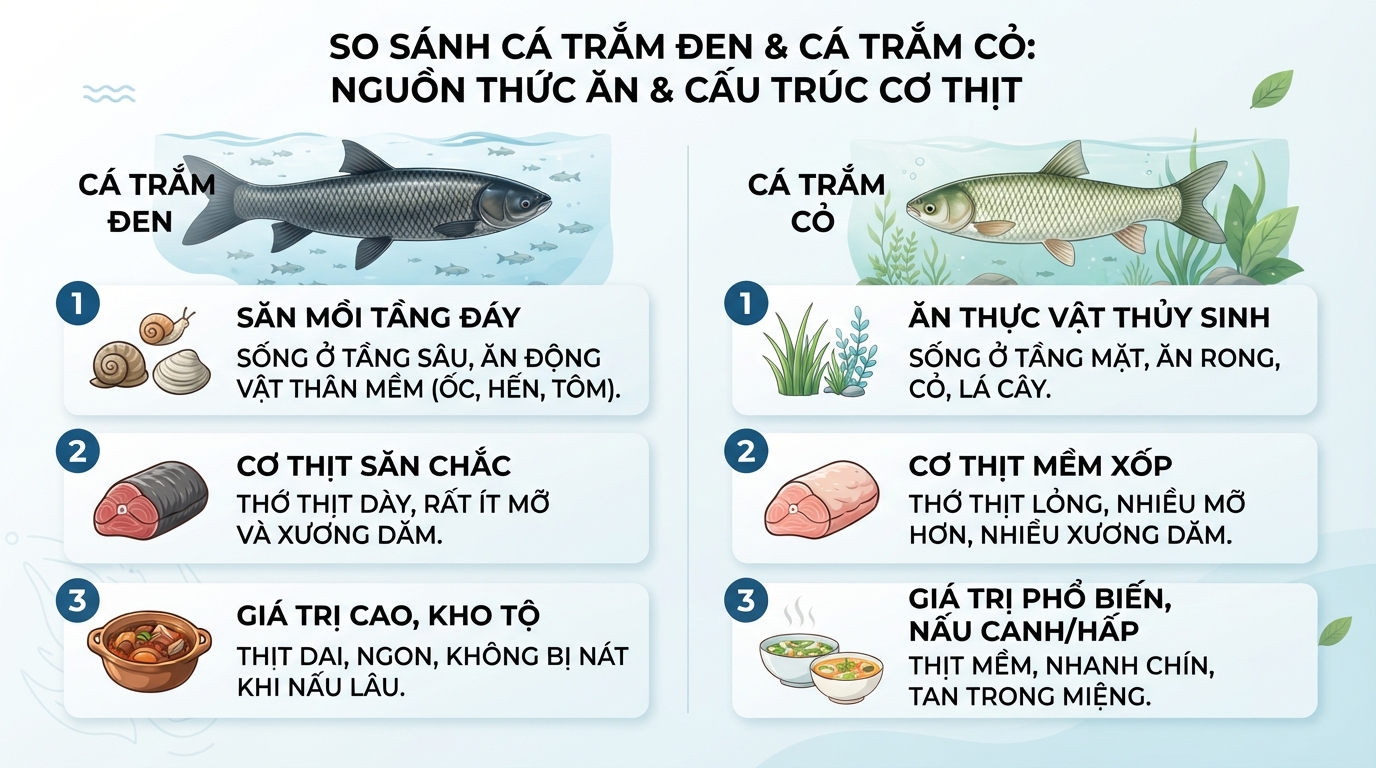 Nguồn thức ăn tự nhiên quyết định cấu trúc cơ thịt và giá trị thương phẩm.