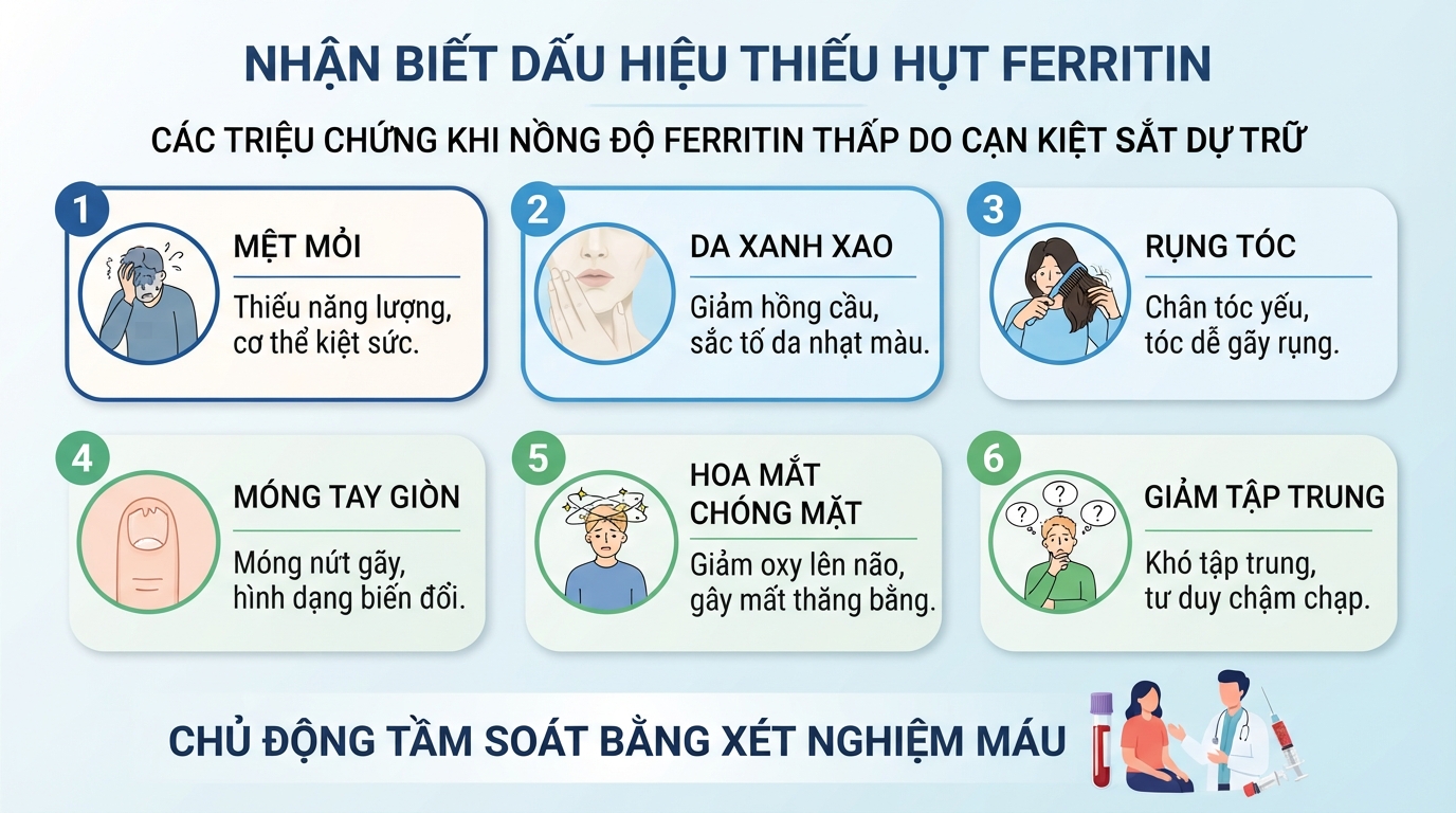 Nhận biết dấu hiệu thiếu hụt ferritin để chủ động tầm soát bằng xét nghiệm máu.