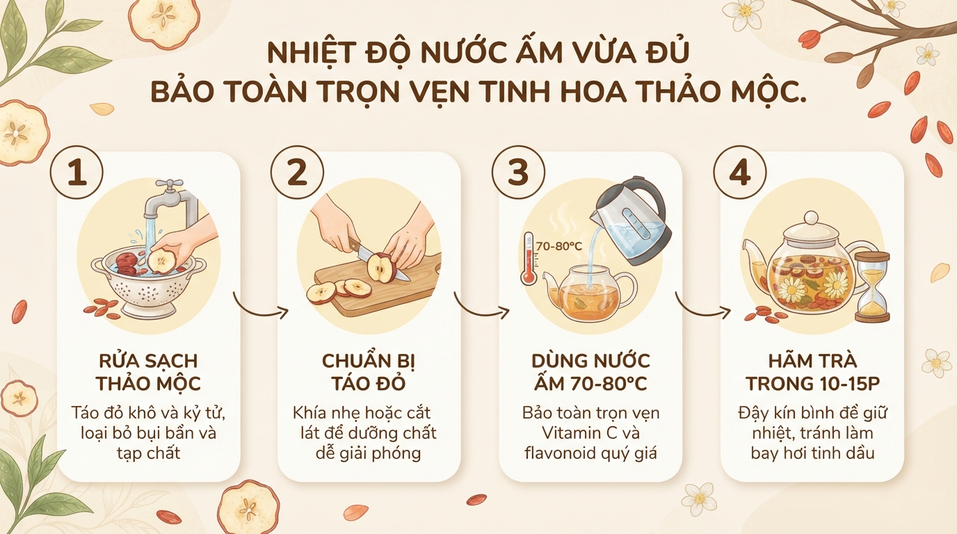Trà táo đỏ kỷ tử: Công dụng, cách pha chuẩn vị và lưu ý quan trọng