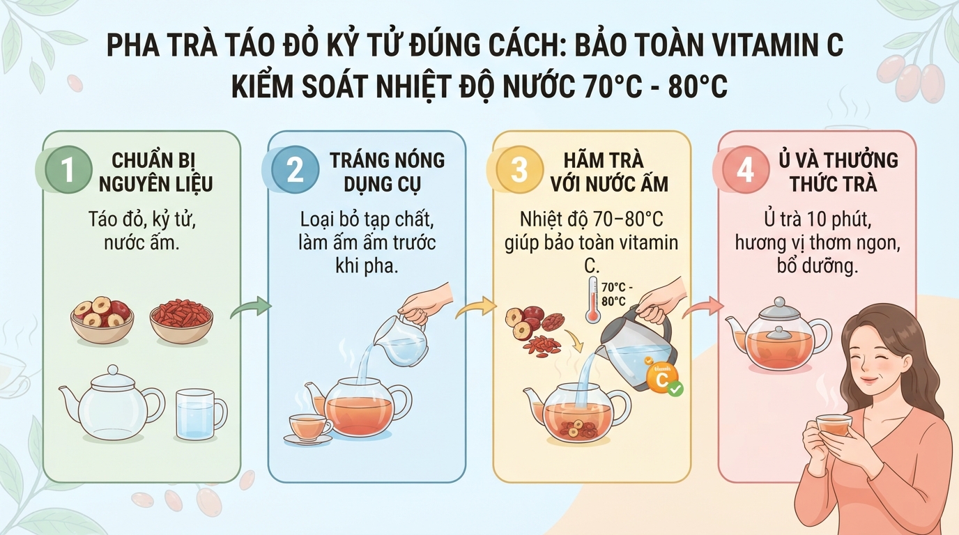 Nhiệt độ nước từ 70 đến 80 độ C giúp bảo toàn vitamin C.