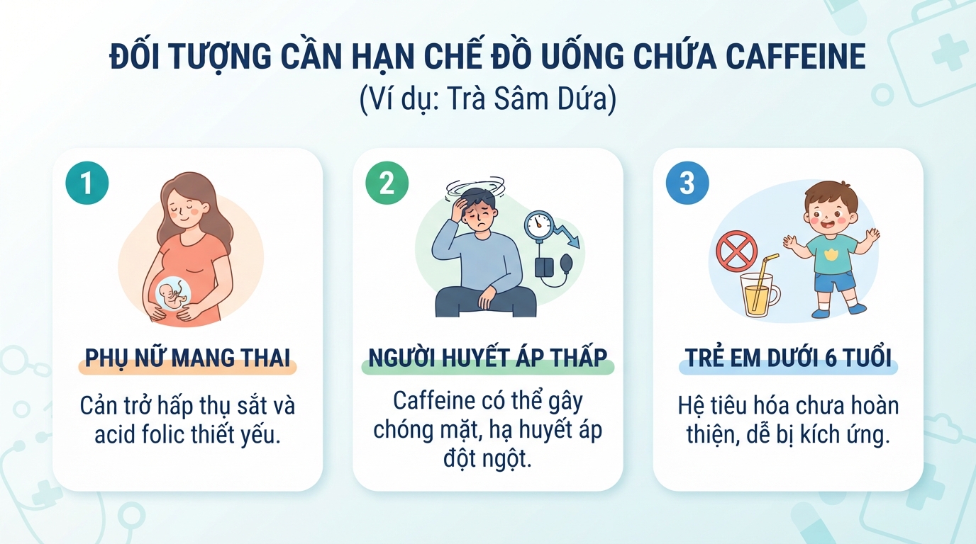 Nhóm đối tượng cần thận trọng và hạn chế sử dụng đồ uống chứa caffeine.