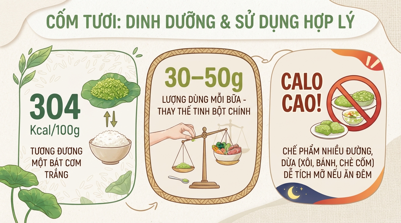 Cốm bao nhiêu calo? Giá trị dinh dưỡng và lưu ý cho người tiểu đường
