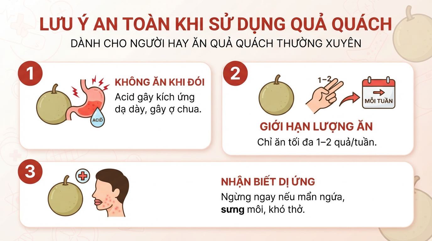 Những lưu ý an toàn và đối tượng cần thận trọng khi sử dụng quả quách thường xuyên.