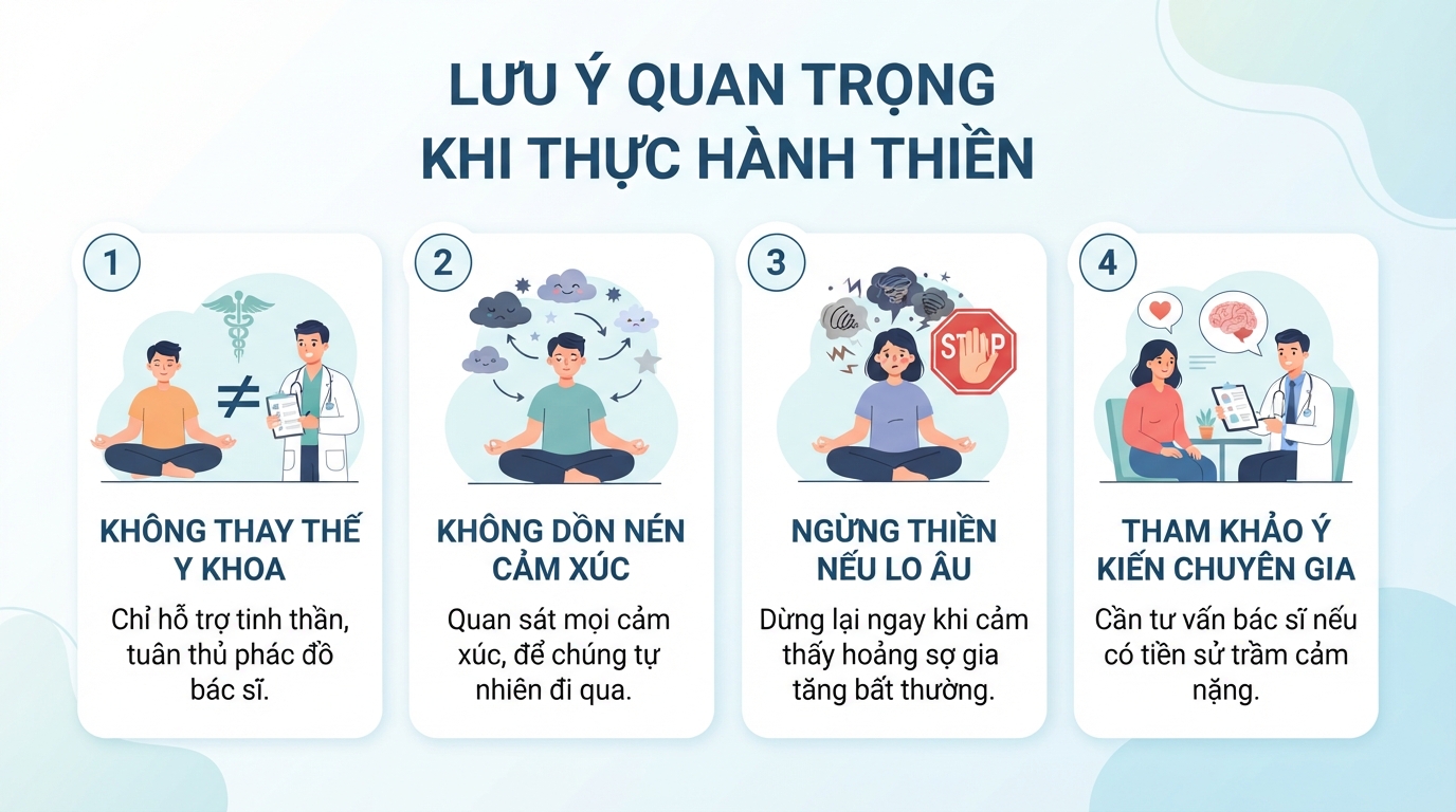 Những lưu ý an toàn và nguyên tắc quan trọng cần nhớ khi thực hành thiền.