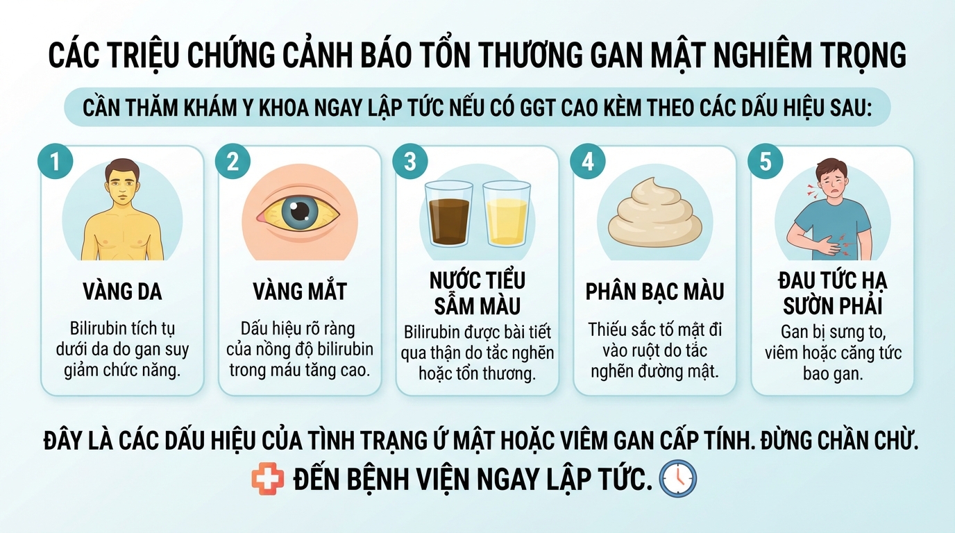 Những triệu chứng lâm sàng cảnh báo tổn thương gan mật nghiêm trọng cần thăm khám y khoa ngay.