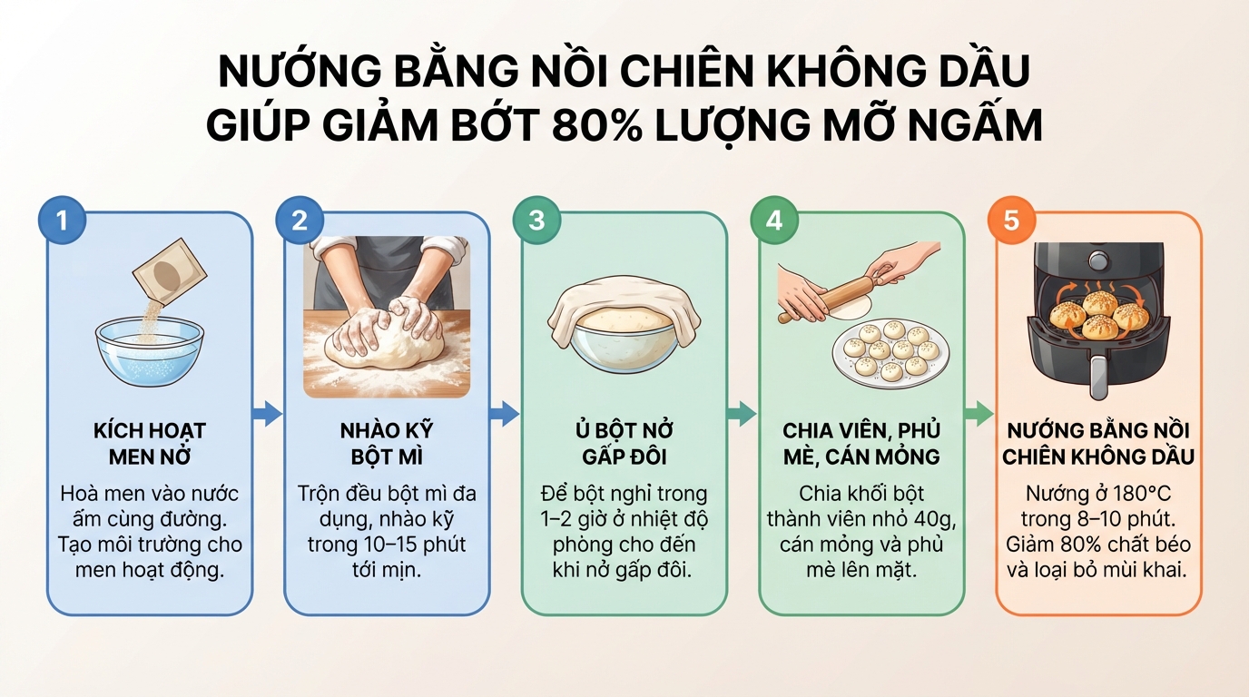 Nướng bằng nồi chiên không dầu giúp giảm bớt 80% lượng mỡ ngấm.