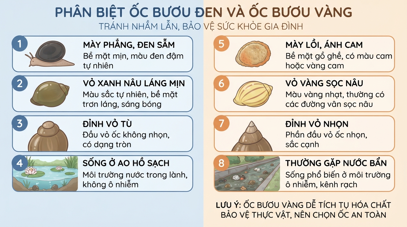 Ốc bươu vàng dễ tích tụ hóa chất bảo vệ thực vật do môi trường sống.