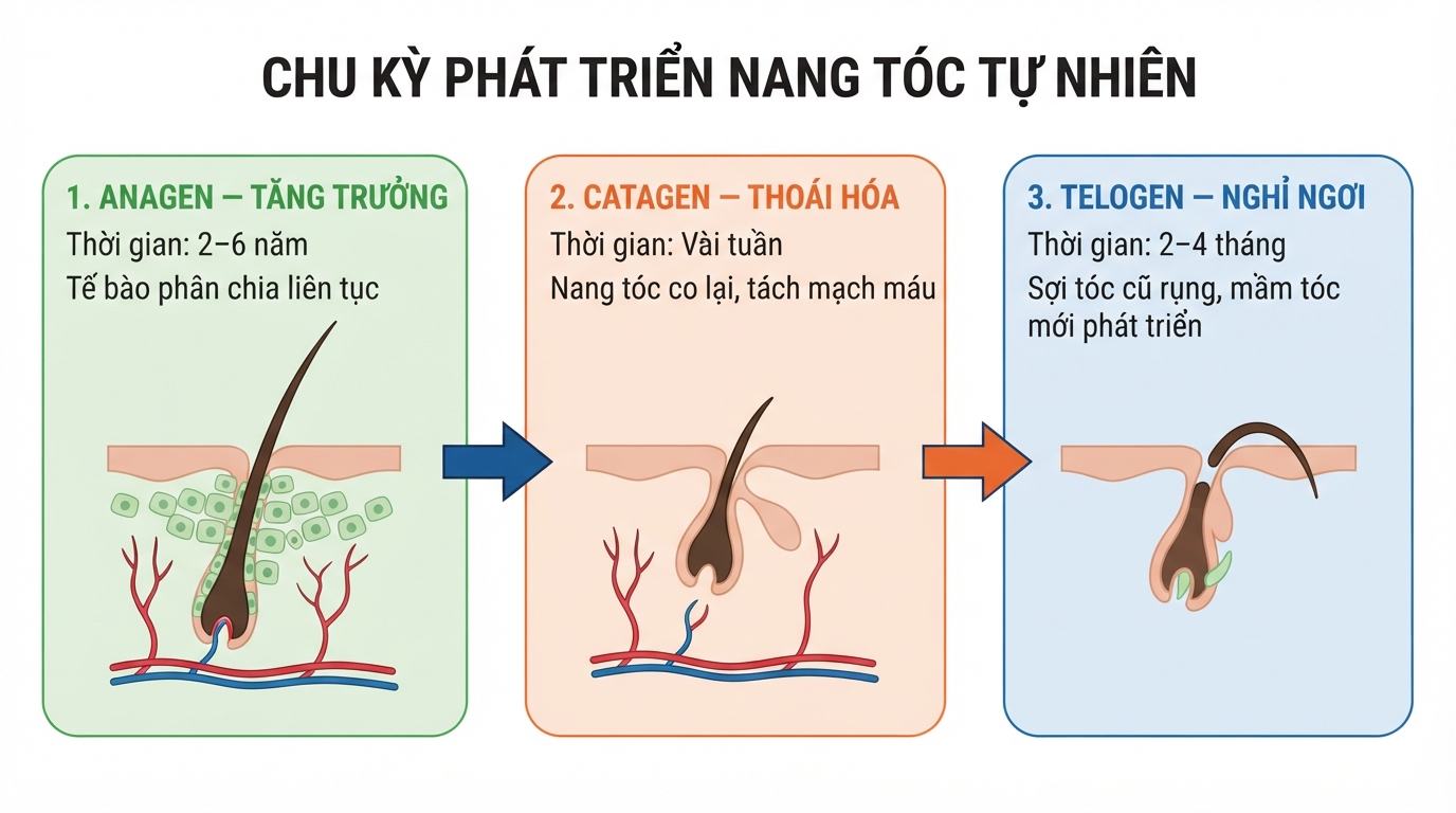 Phác đồ dưỡng tóc cần duy trì ít nhất hai tháng để phù hợp chu kỳ phát triển nang tóc.