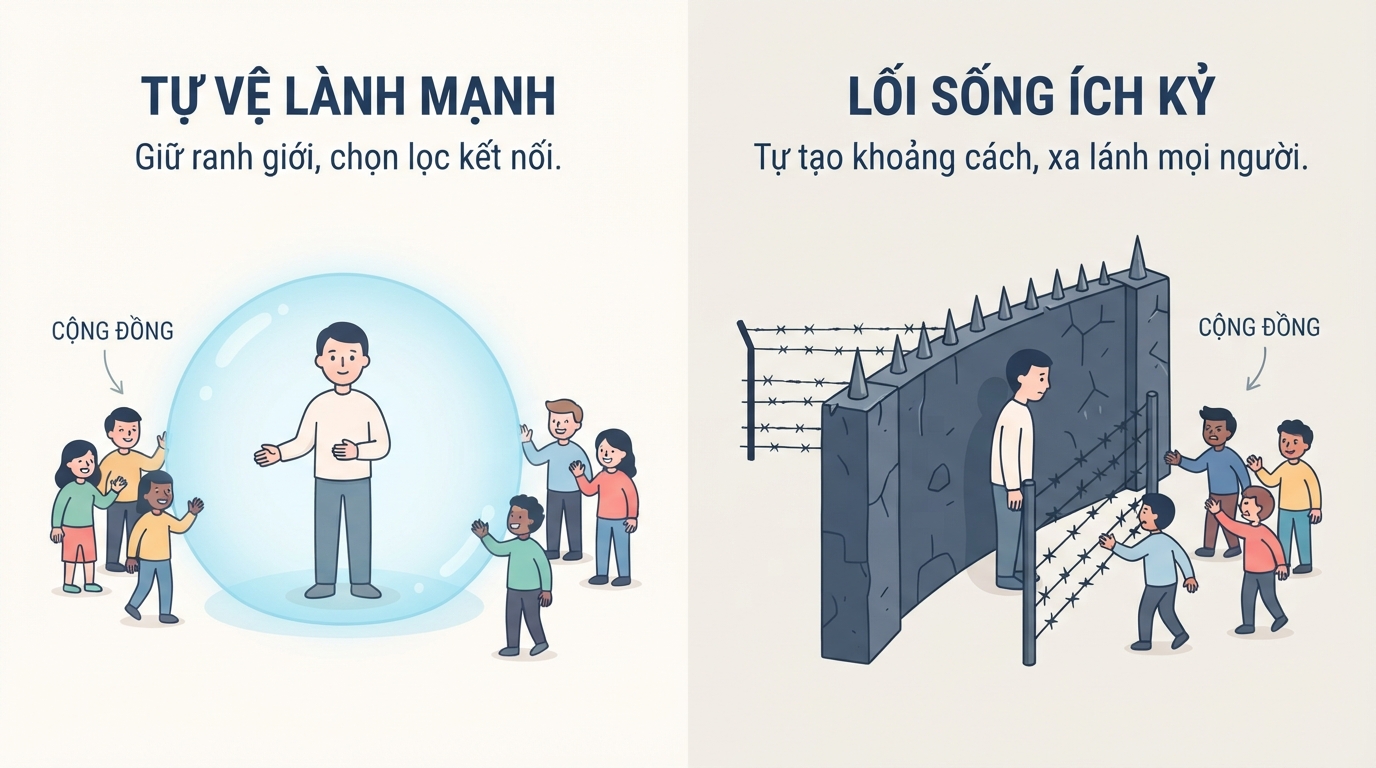 Phân biệt ranh giới giữa tự vệ lành mạnh và lối sống ích kỷ gây cô lập.