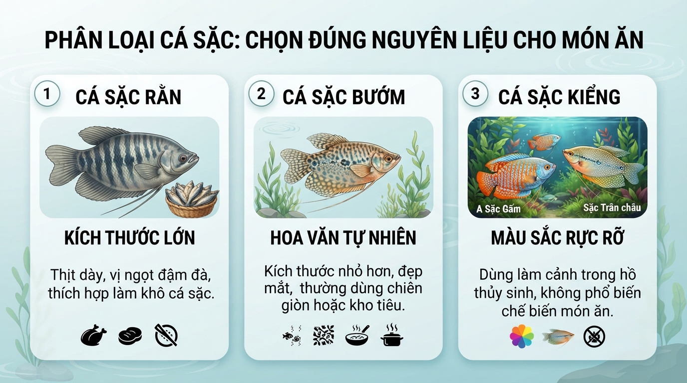 Phân loại các giống cá sặc giúp người nội trợ chọn đúng nguyên liệu cho từng món ăn. Phân loại các giống cá sặc giúp người nội trợ chọn đúng nguyên liệu cho từng món ăn.