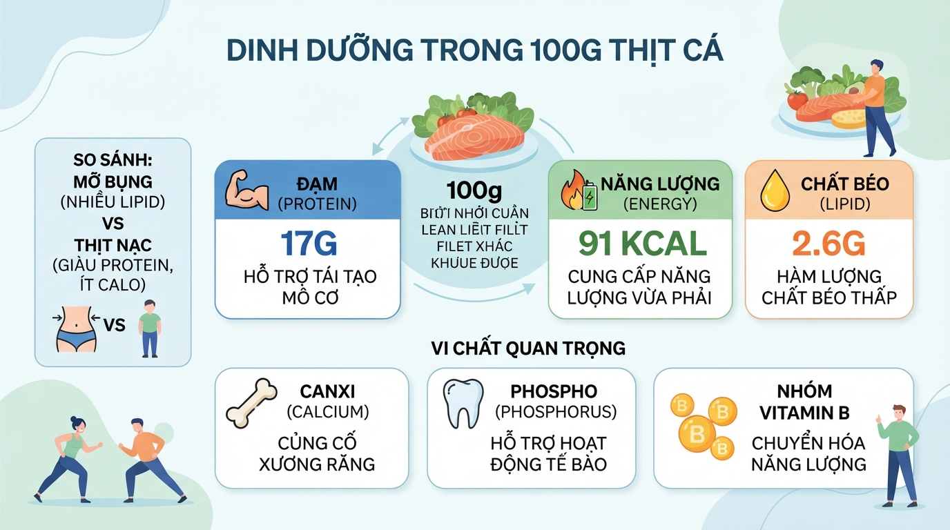 Phần mỡ bụng chứa nhiều lipid nhưng thịt nạc lại giàu protein lành tính và ít calo.