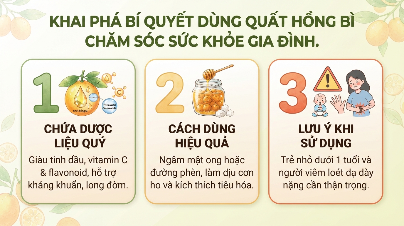 Quất hồng bì: 6 tác dụng, trị ho, tiêu hóa và cách ngâm mật ong chuẩn