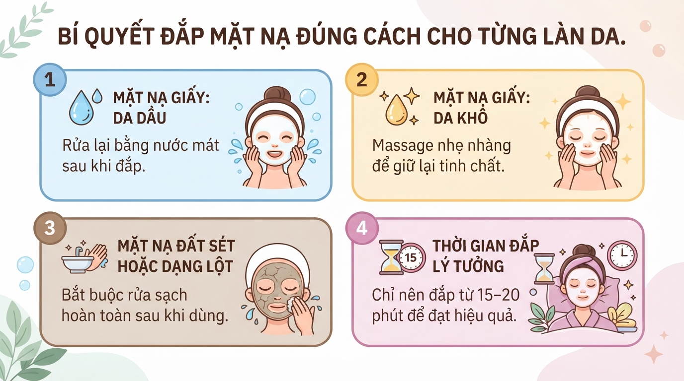 Đắp mặt nạ xong có cần rửa mặt không? Cách dùng đúng bạn nên biết