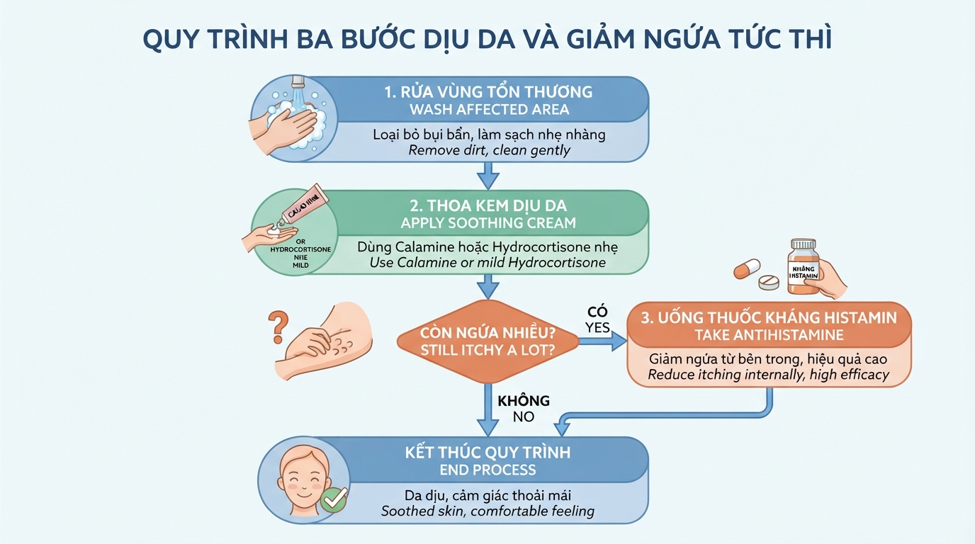 Quy trình ba bước dịu da và giảm ngứa tức thì.