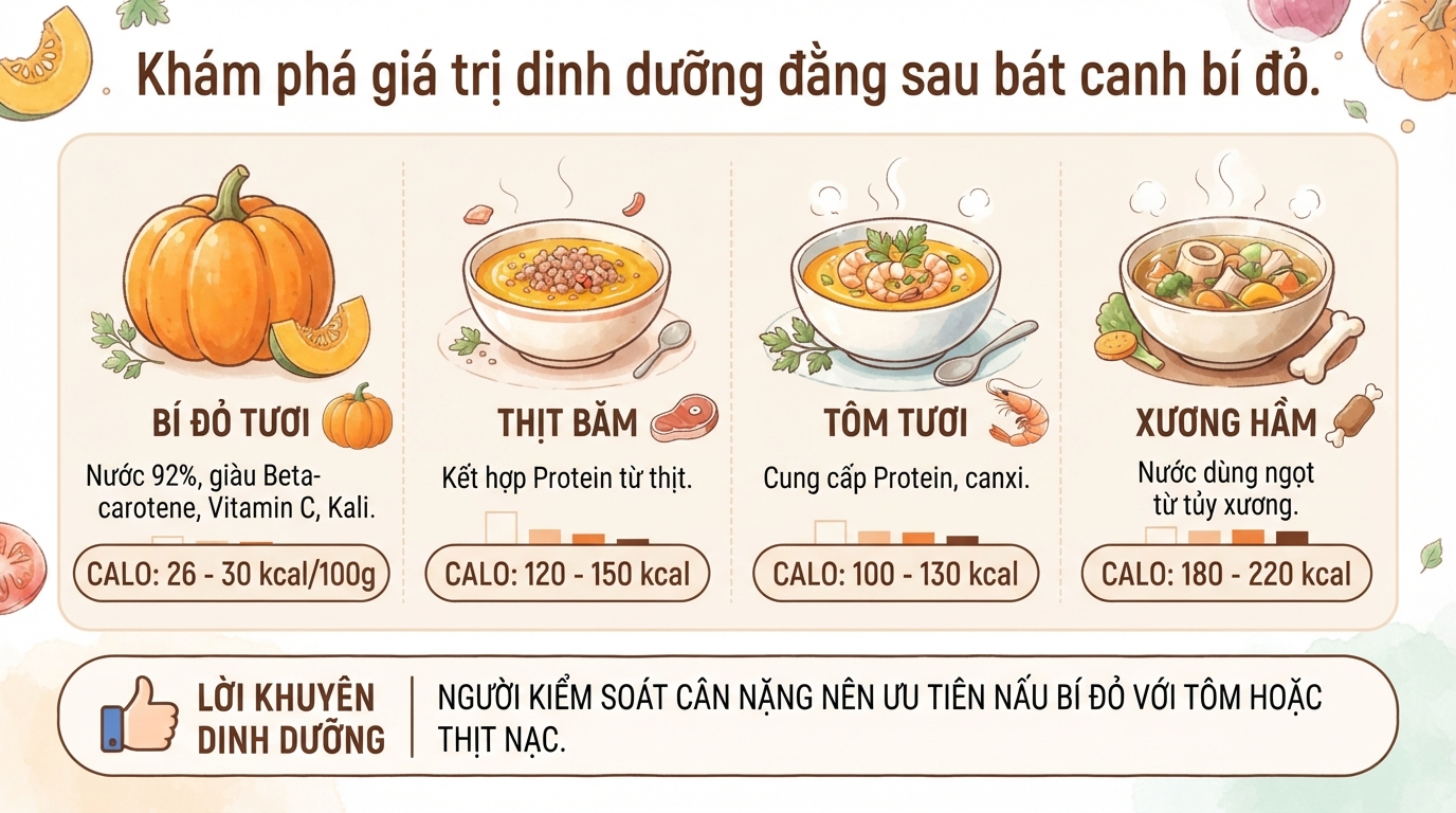 Canh bí đỏ có tác dụng gì? Giá trị dinh dưỡng và cách nấu ngon