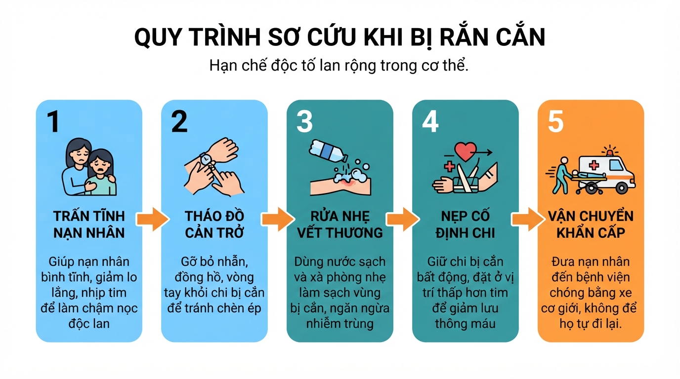 Quy trình sơ cứu đúng cách giúp hạn chế độc tố lan rộng trong cơ thể.