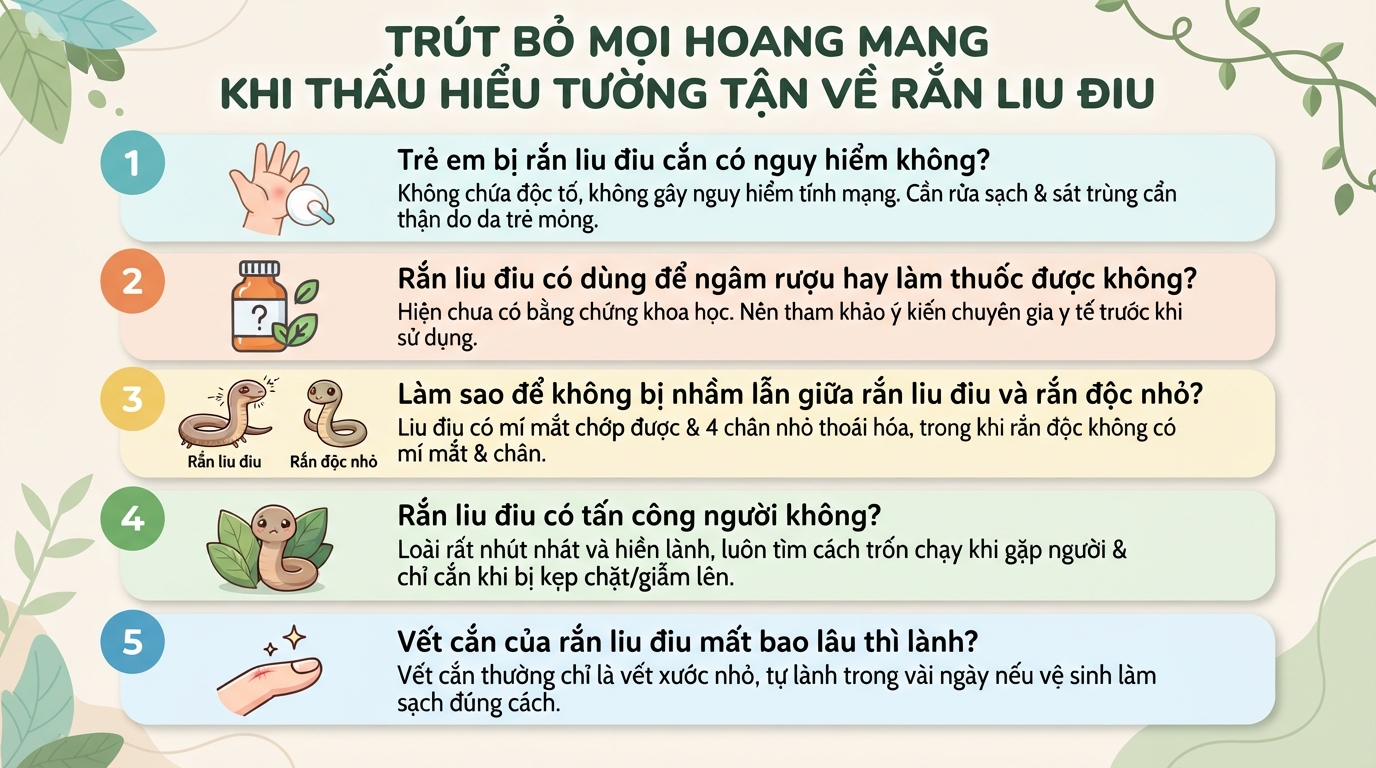 Rắn liu điu có độc không? Đặc điểm nhận dạng và cách xử trí vết cắn