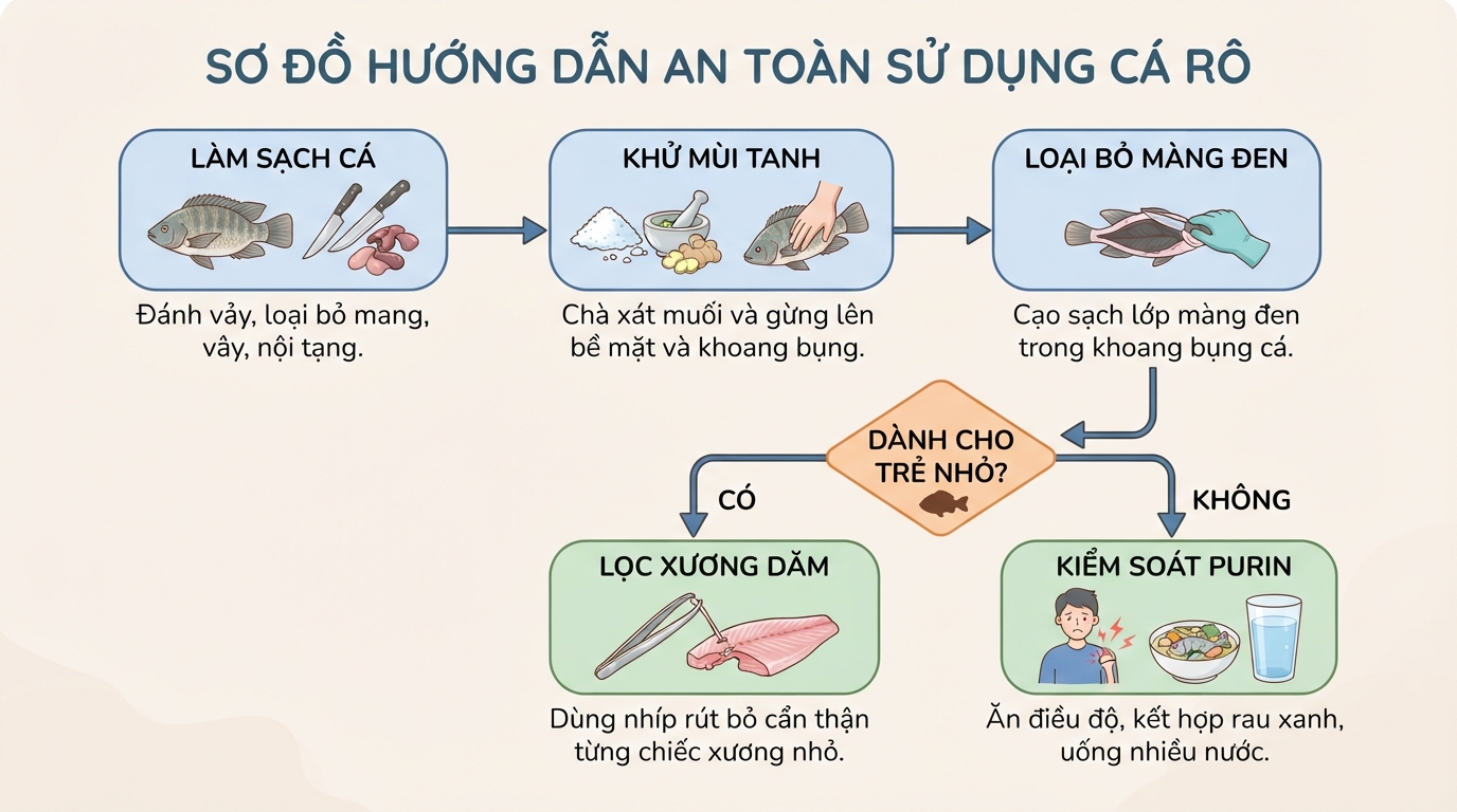 Sơ chế đúng cách và lưu ý hàm lượng purin giúp đảm bảo an toàn sức khỏe người dùng.