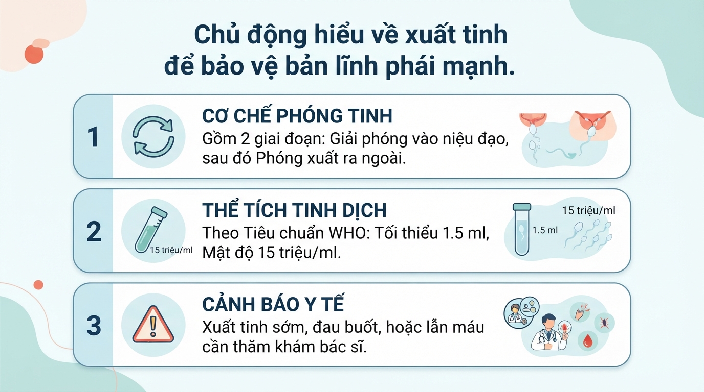 Xuất tinh ở nam giới: Cơ chế sinh lý, chỉ số chuẩn và các rối loạn