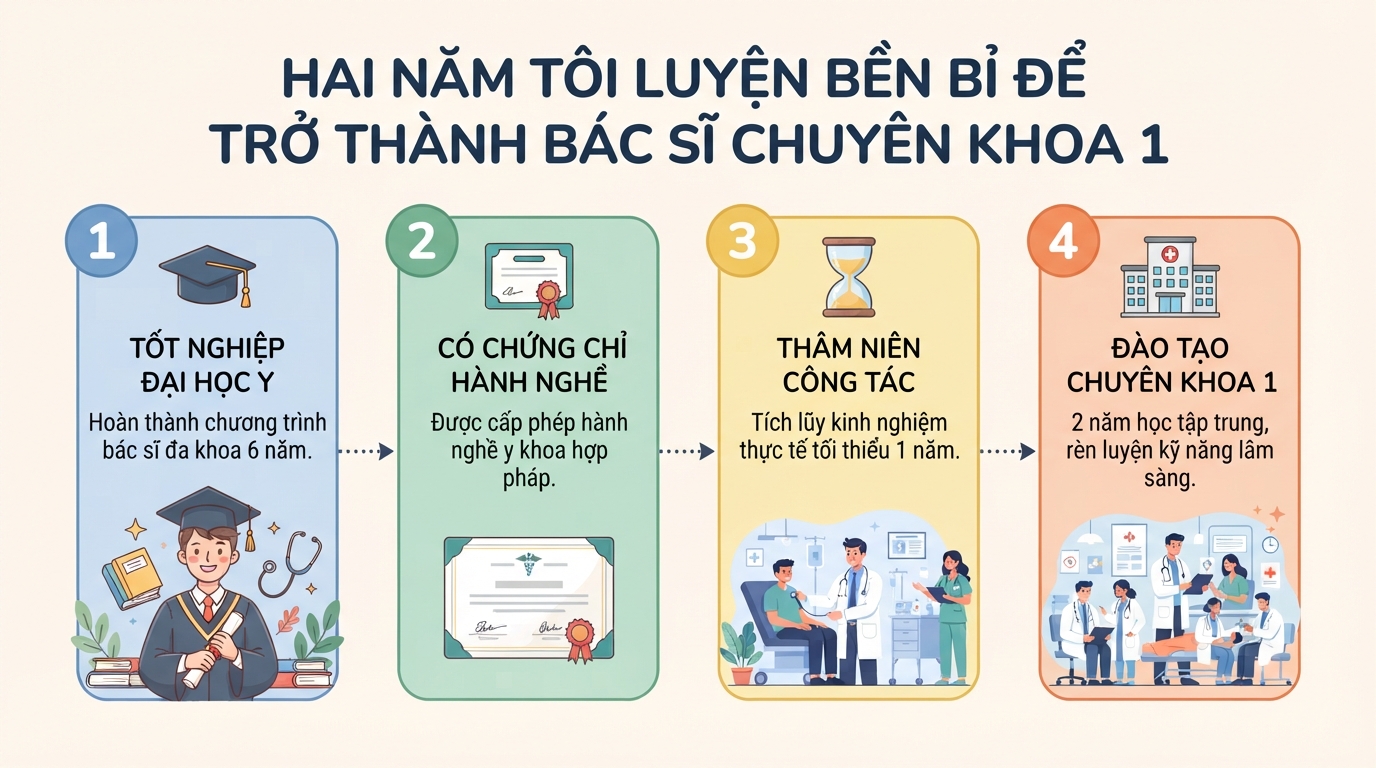 Bác sĩ chuyên khoa 1 là gì? Điều kiện đào tạo và giá trị bằng cấp