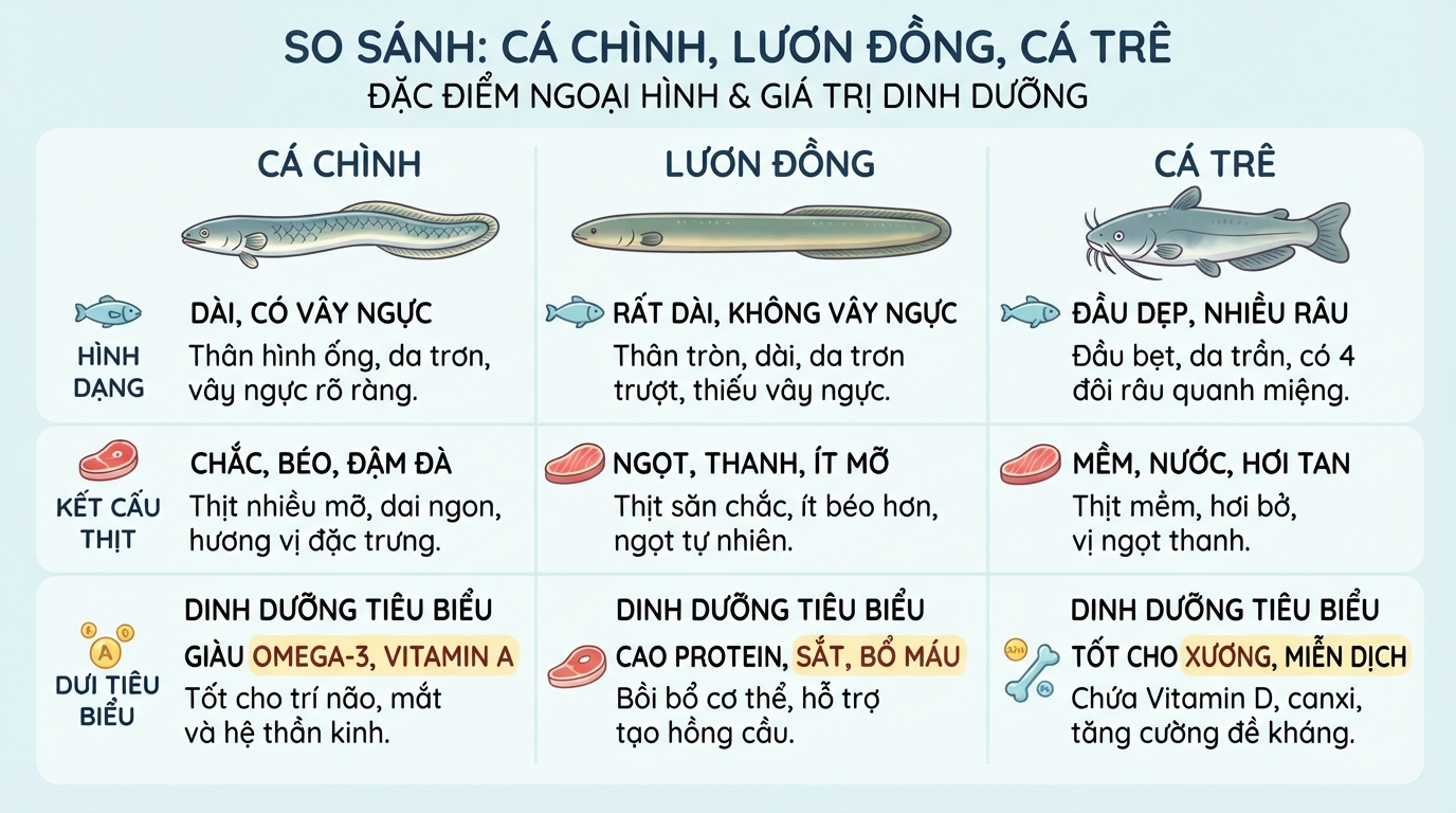 So sánh đặc điểm hình thái và giá trị dinh dưỡng giữa ba loài cá. So sánh đặc điểm hình thái và giá trị dinh dưỡng giữa ba loài cá.