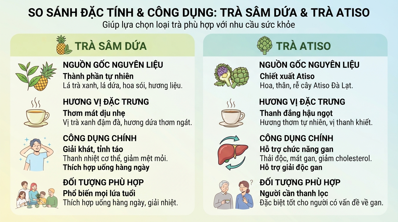 So sánh đặc tính và công dụng hỗ trợ sức khỏe giữa hai loại trà thảo mộc.
