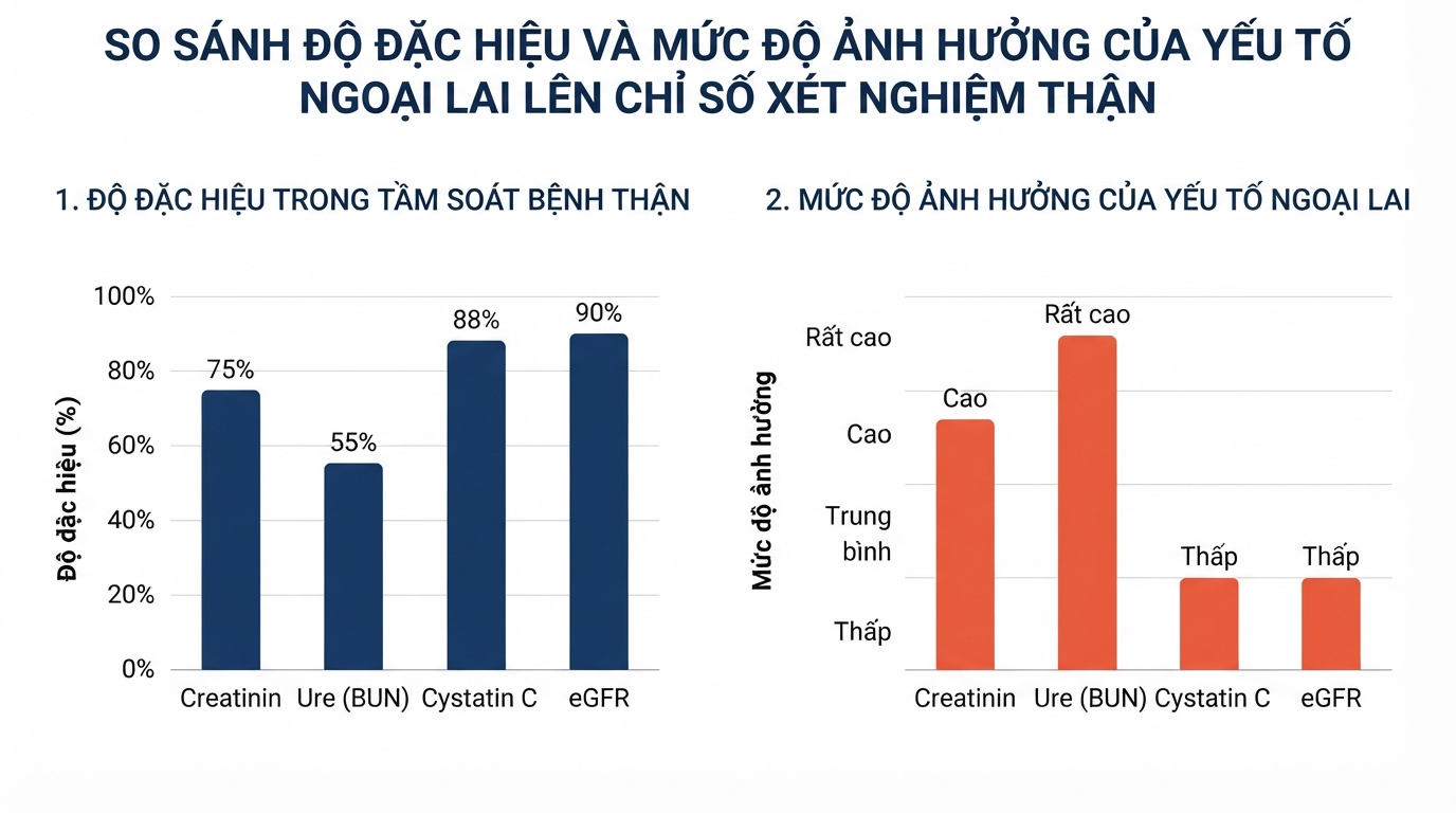 So sánh độ nhạy và mức độ ảnh hưởng của các yếu tố ngoại lai lên chỉ số xét nghiệm.