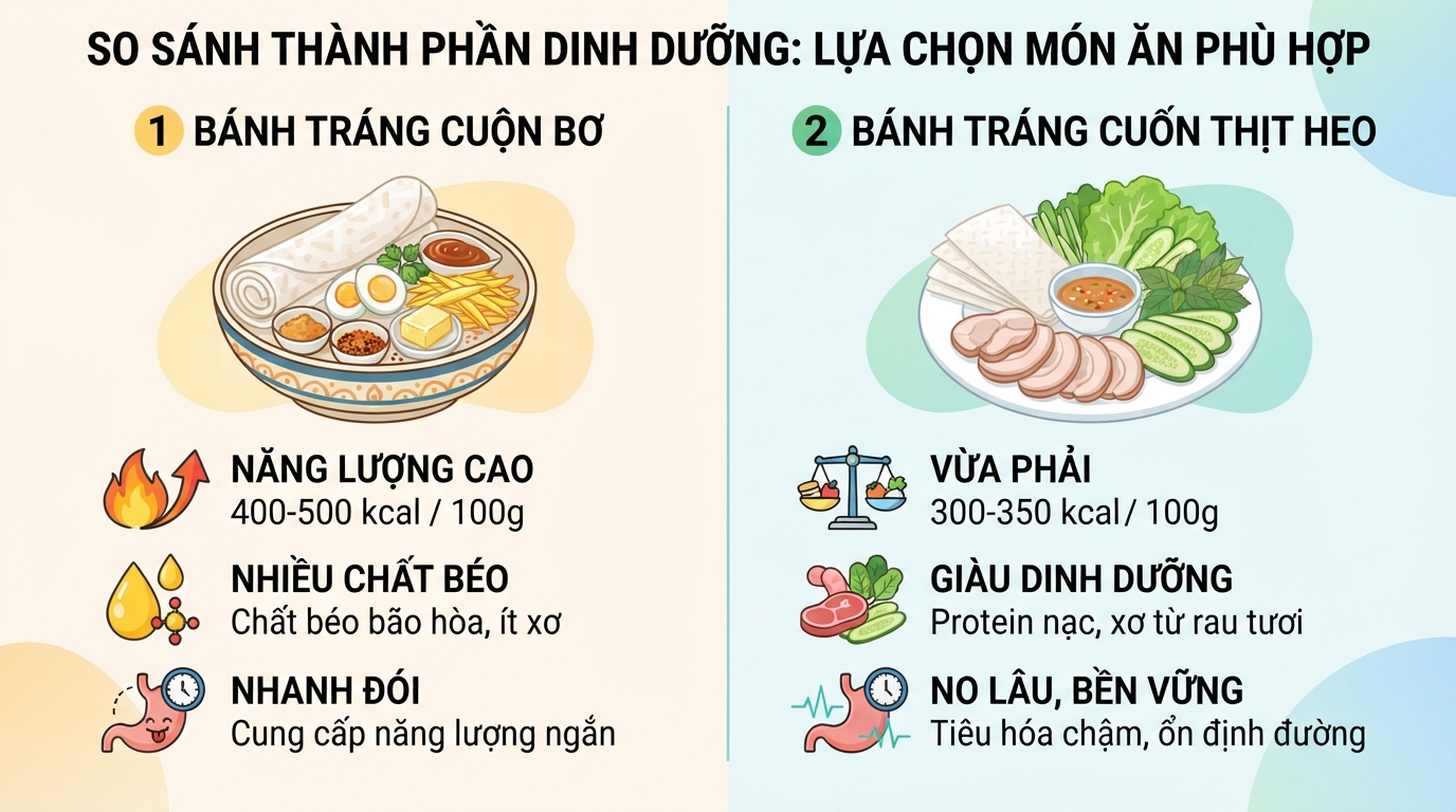 So sánh thành phần dinh dưỡng giúp lựa chọn món ăn phù hợp nhu cầu.