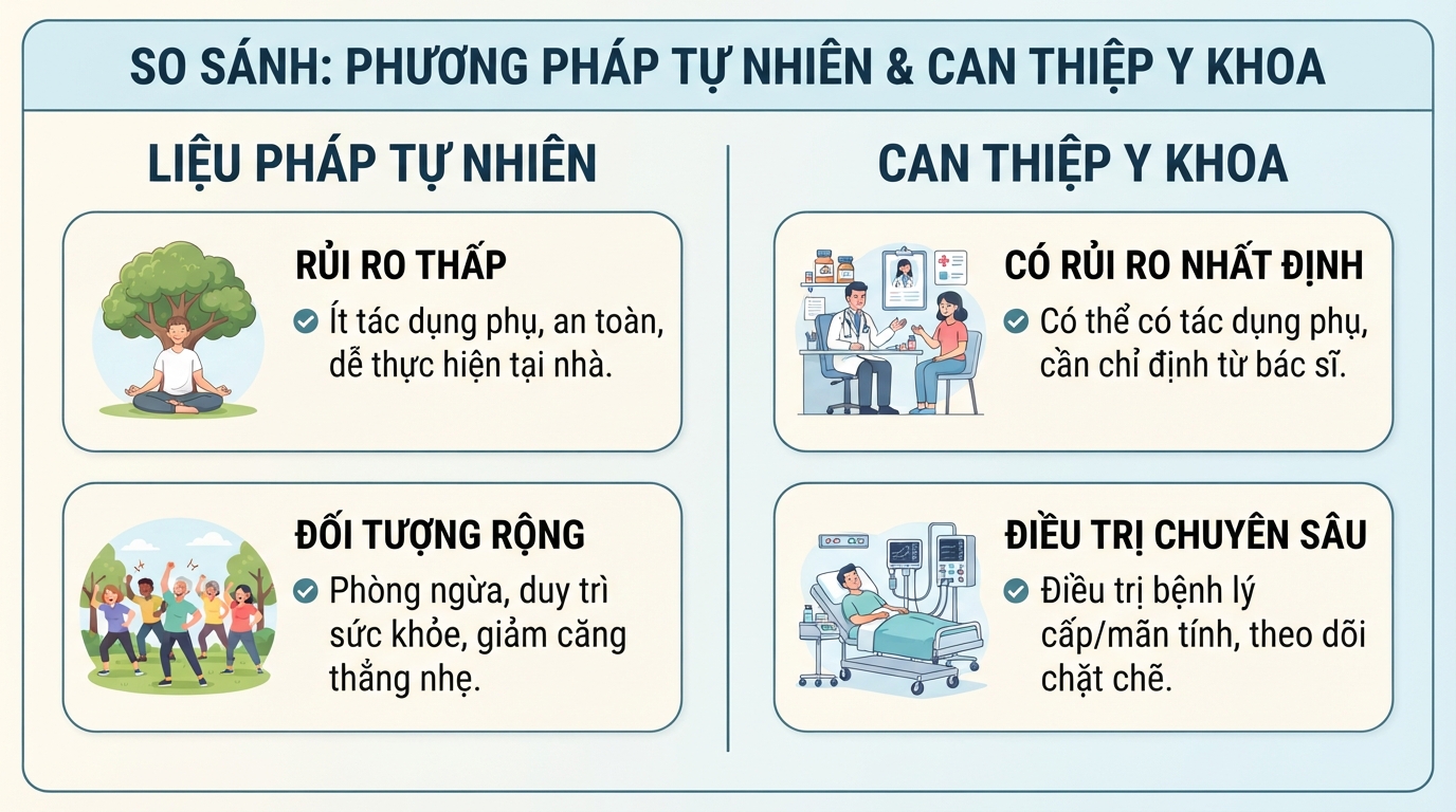 So sánh ưu nhược điểm giữa phương pháp tự nhiên và can thiệp y khoa chuyên sâu.