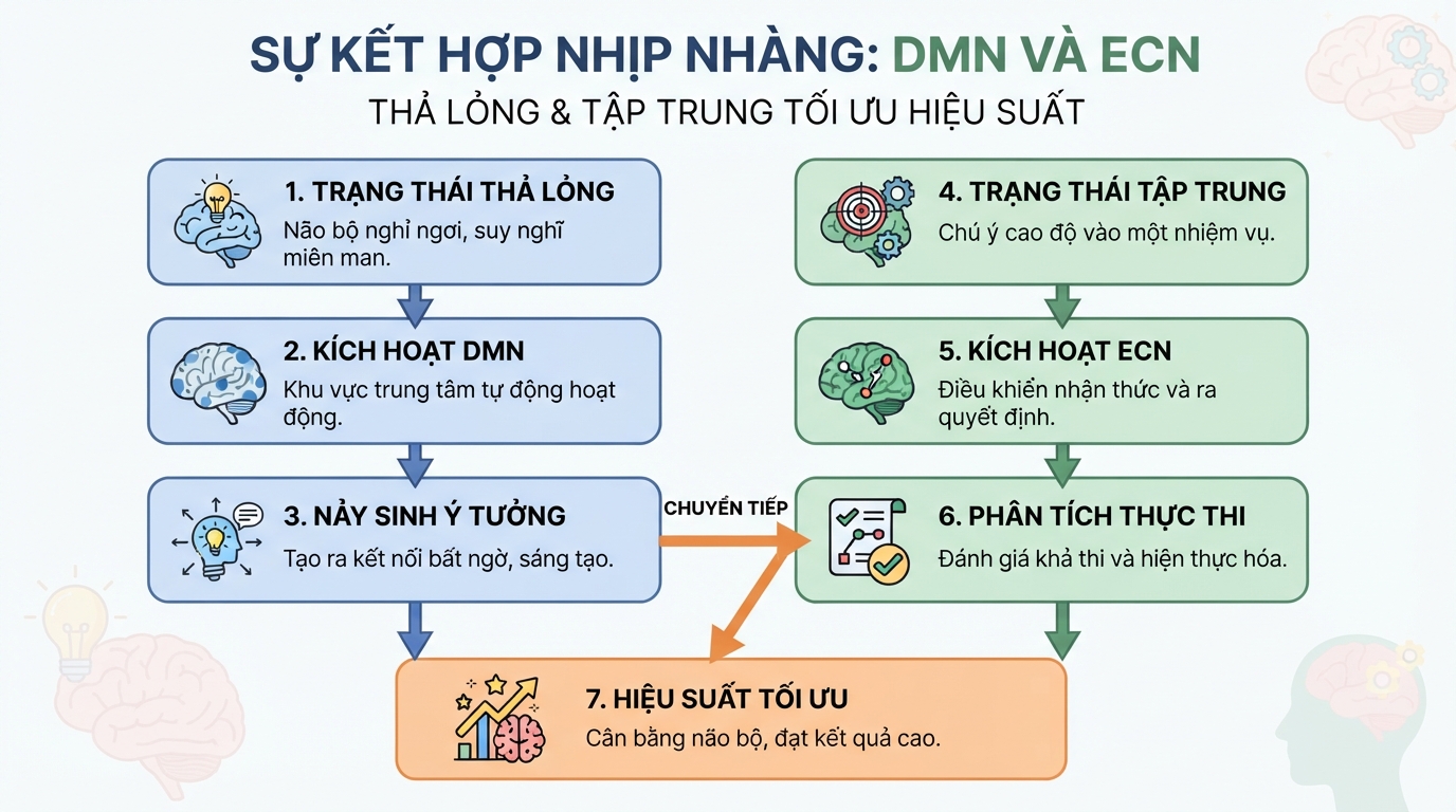 Sự kết hợp nhịp nhàng giữa thả lỏng và tập trung giúp tối ưu hiệu suất.