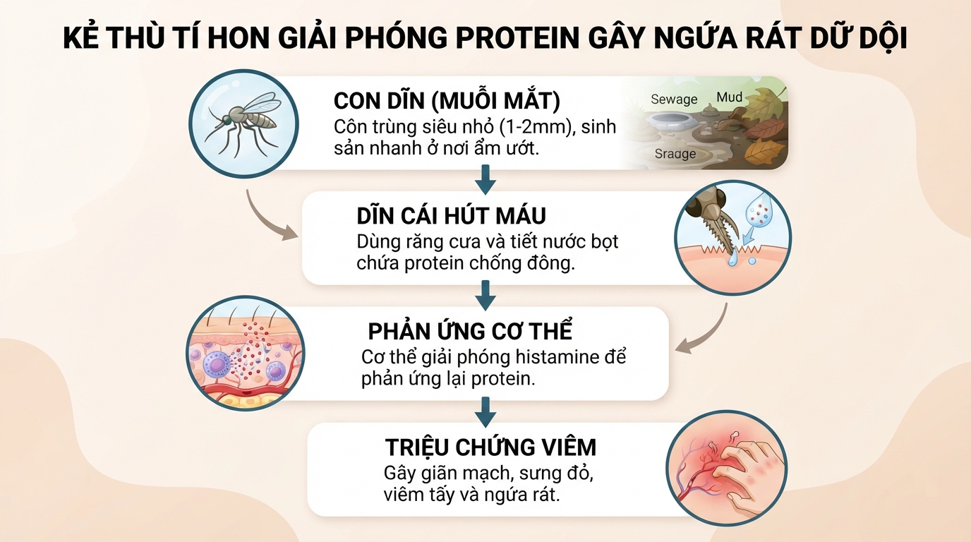 Con dĩn đốt: Hướng dẫn nhận biết vết cắn và cách diệt dĩn trong nhà