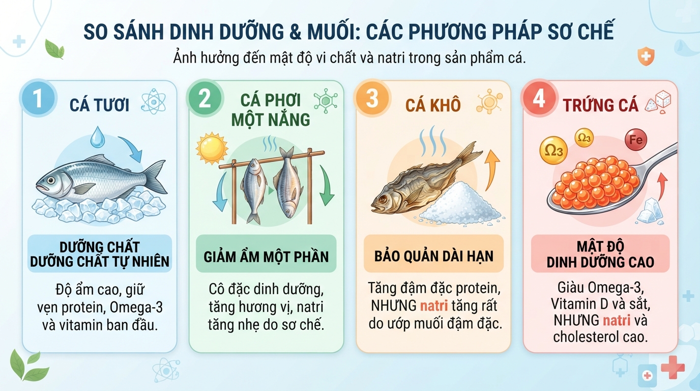 Sự thay đổi về nồng độ vi chất và muối giữa các phương pháp sơ chế.
