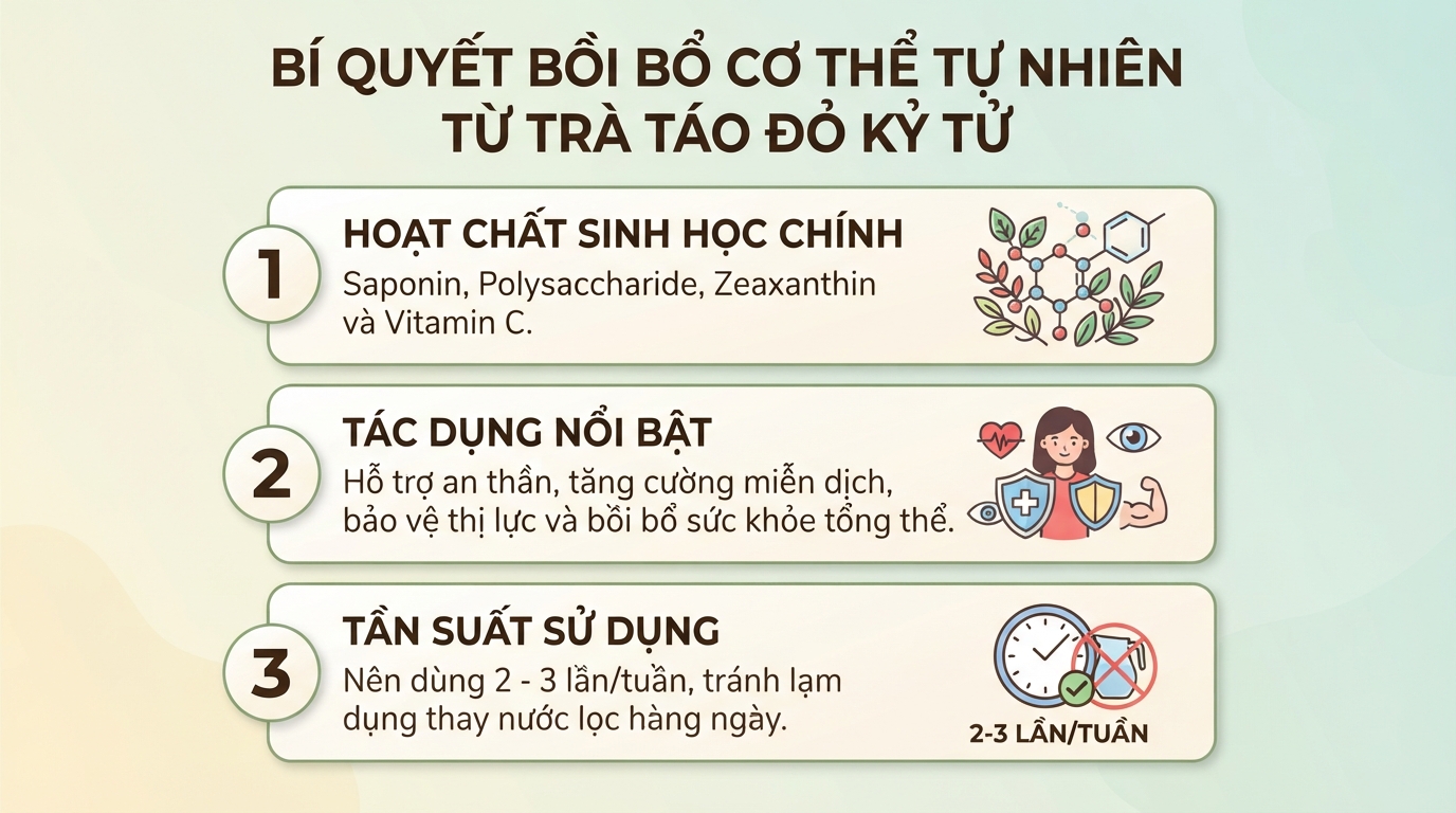 Trà táo đỏ kỷ tử: Công dụng, cách pha chuẩn vị và lưu ý quan trọng