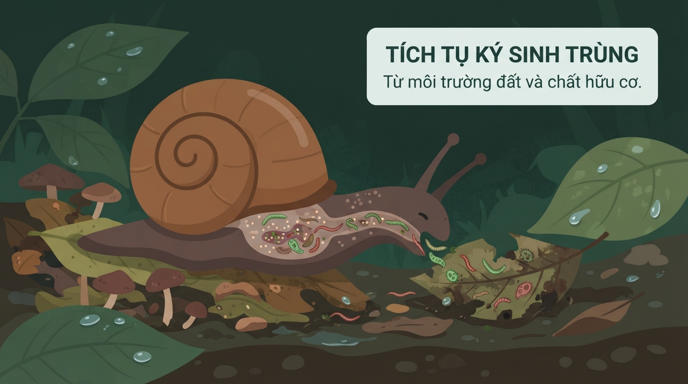 Tập tính ăn tạp khiến ốc sên dễ tích tụ ký sinh trùng từ môi trường.