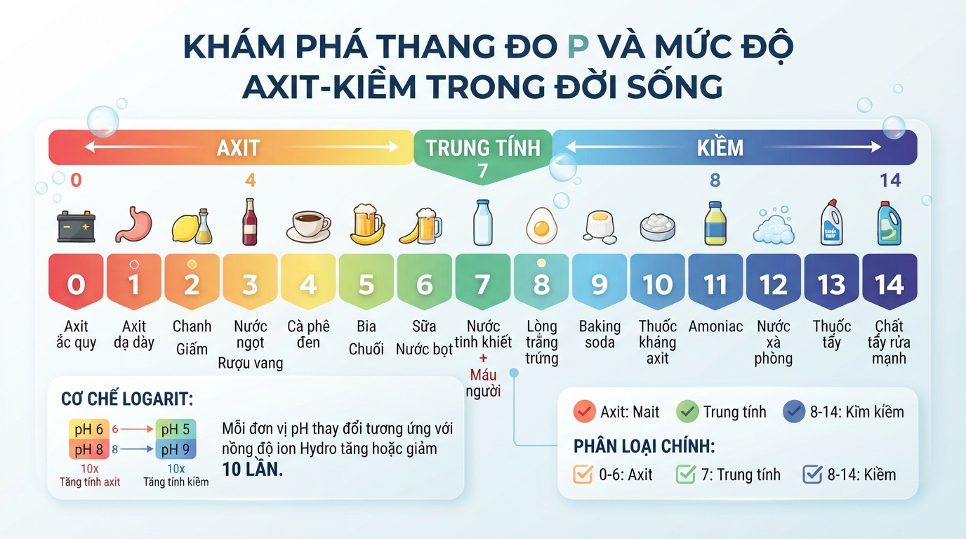 Thang đo ph là gì và mức độ axit kiềm của các chất phổ biến hằng ngày.