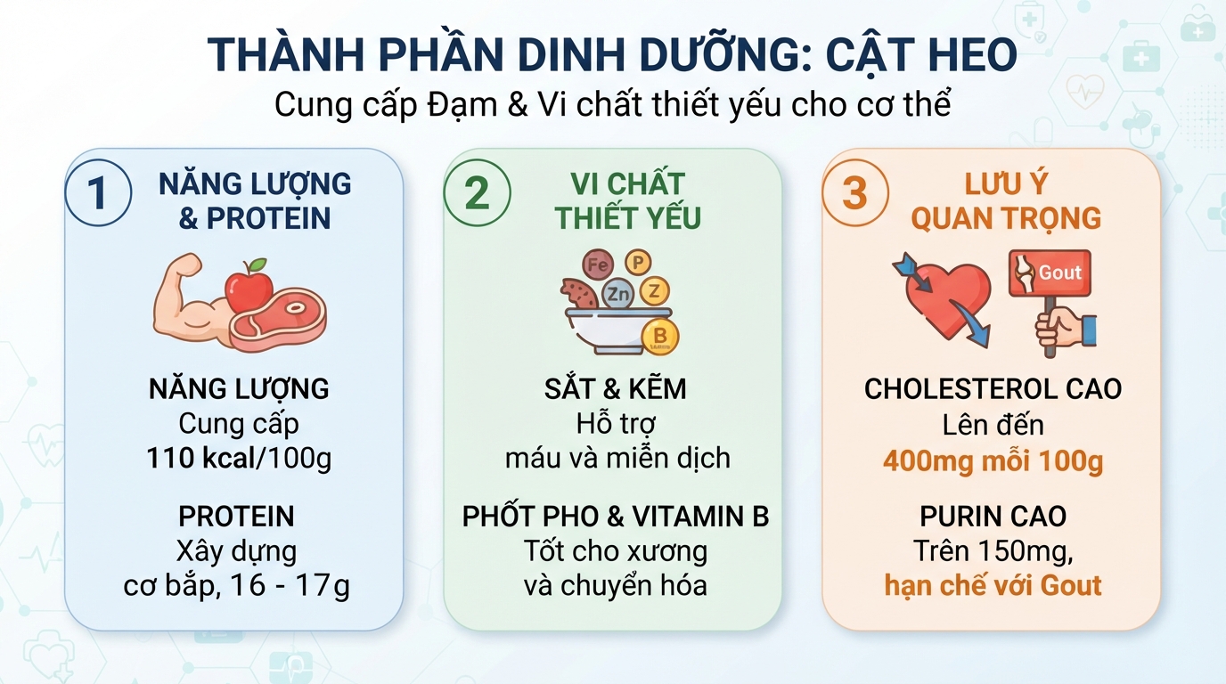 Thành phần dinh dưỡng của cật heo chứa hàm lượng đạm cao và vi chất thiết yếu cho cơ thể.