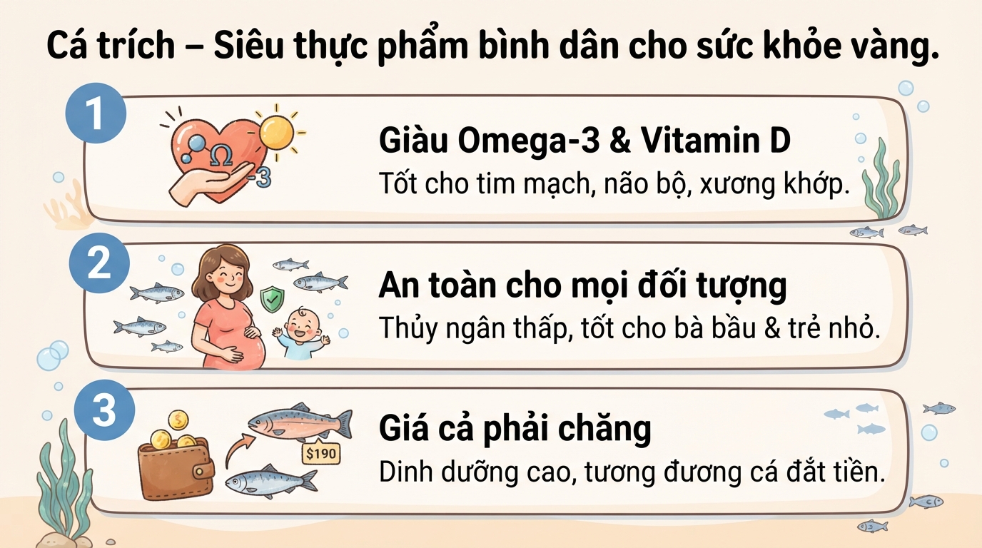 Cá trích: Dinh dưỡng, 7 lợi ích cho sức khỏe và lưu ý khi dùng