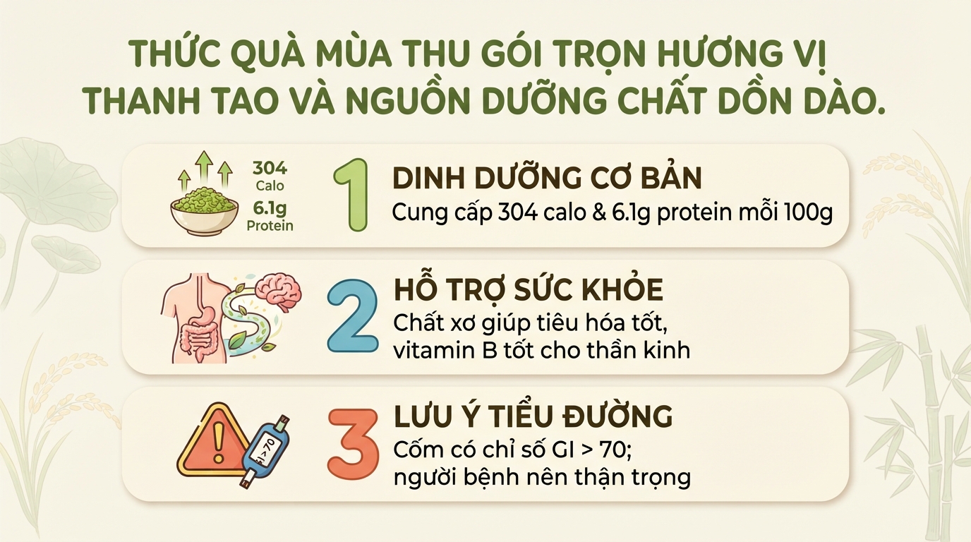 Cốm bao nhiêu calo? Giá trị dinh dưỡng và lưu ý cho người tiểu đường