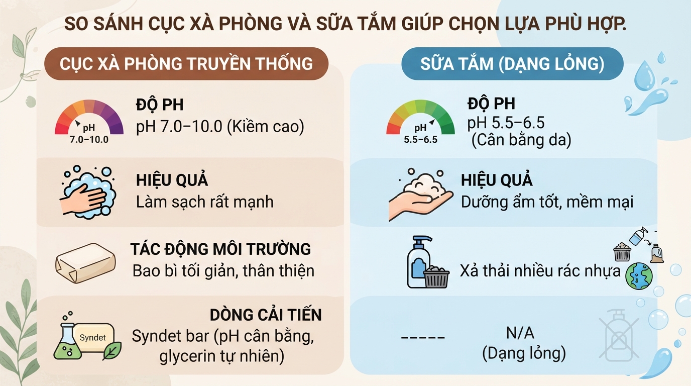 Xà phòng tắm và rửa tay: Tác dụng, phân loại và cách chọn phù hợp